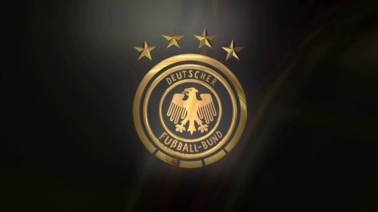 1280x720 Download Golden Germany National Football Team Logo Black Graphic Wallpaper