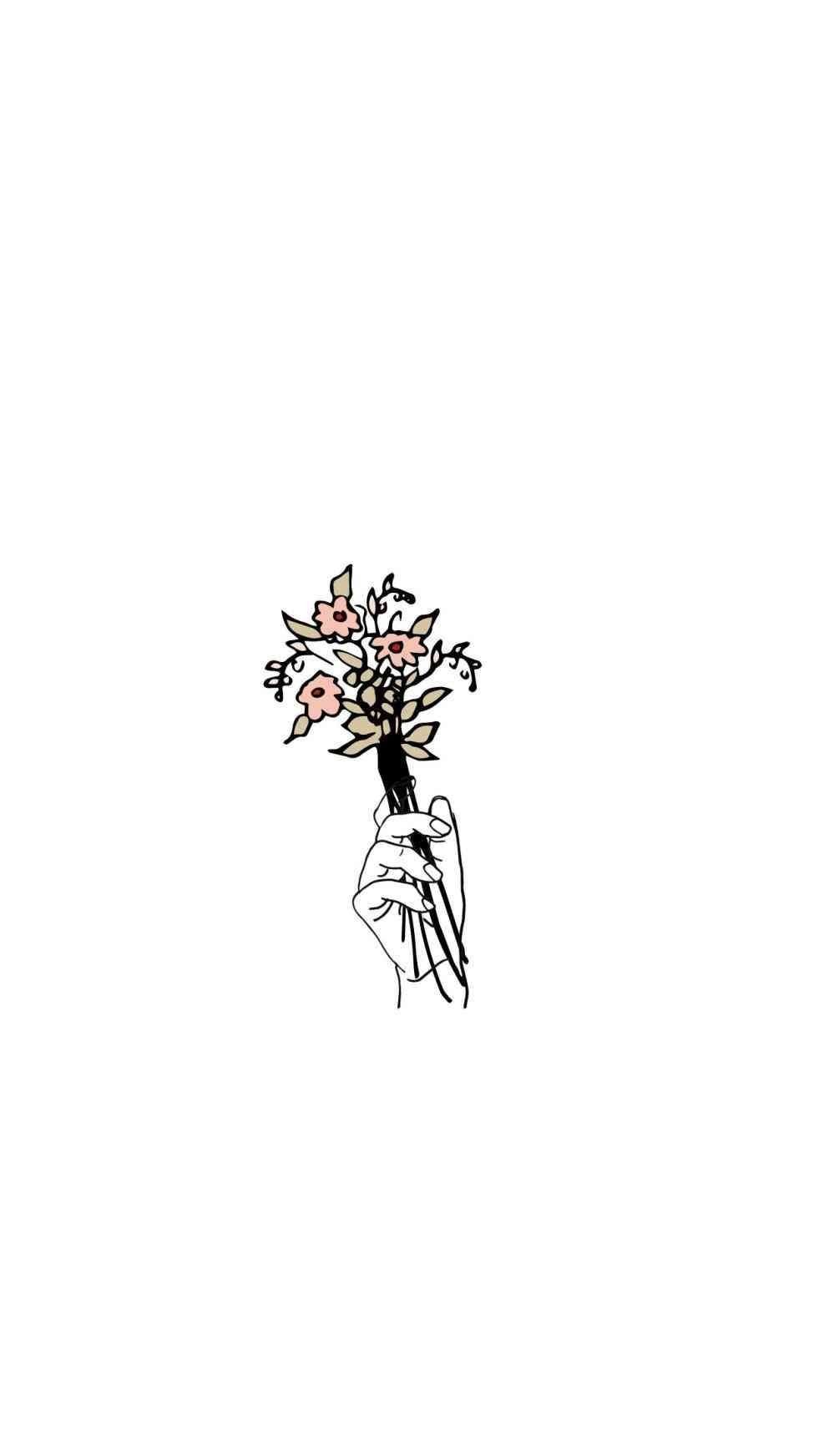 981x1744 Flower sketch Wallpaper Download
