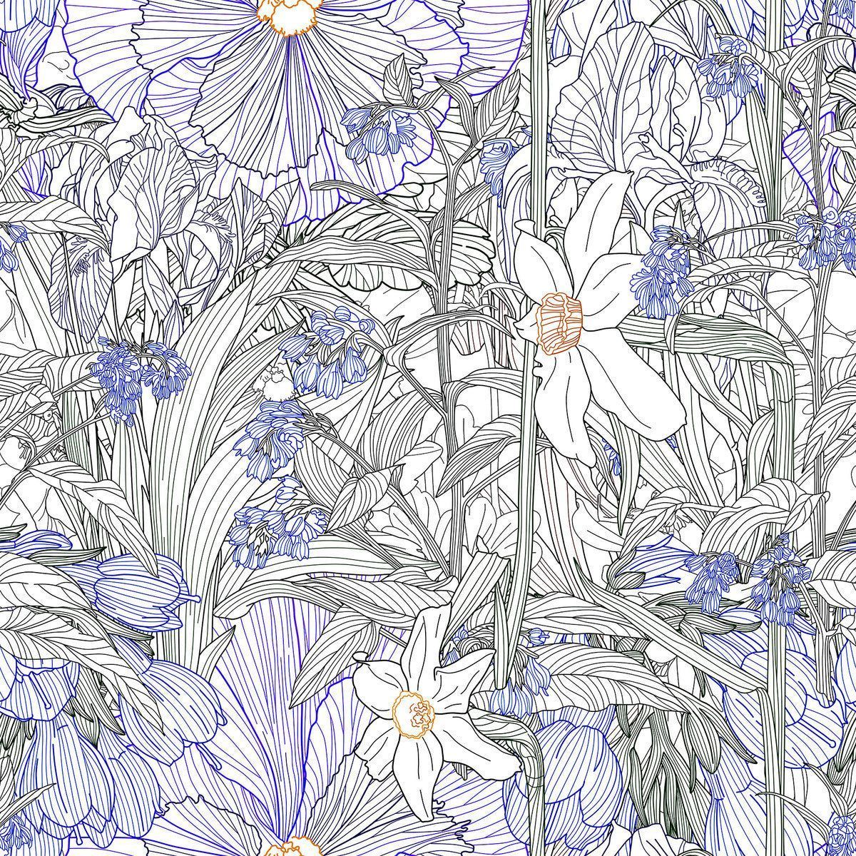 1200x1200 Modish Floral Outlines Wallpaper buy at the best price with delivery