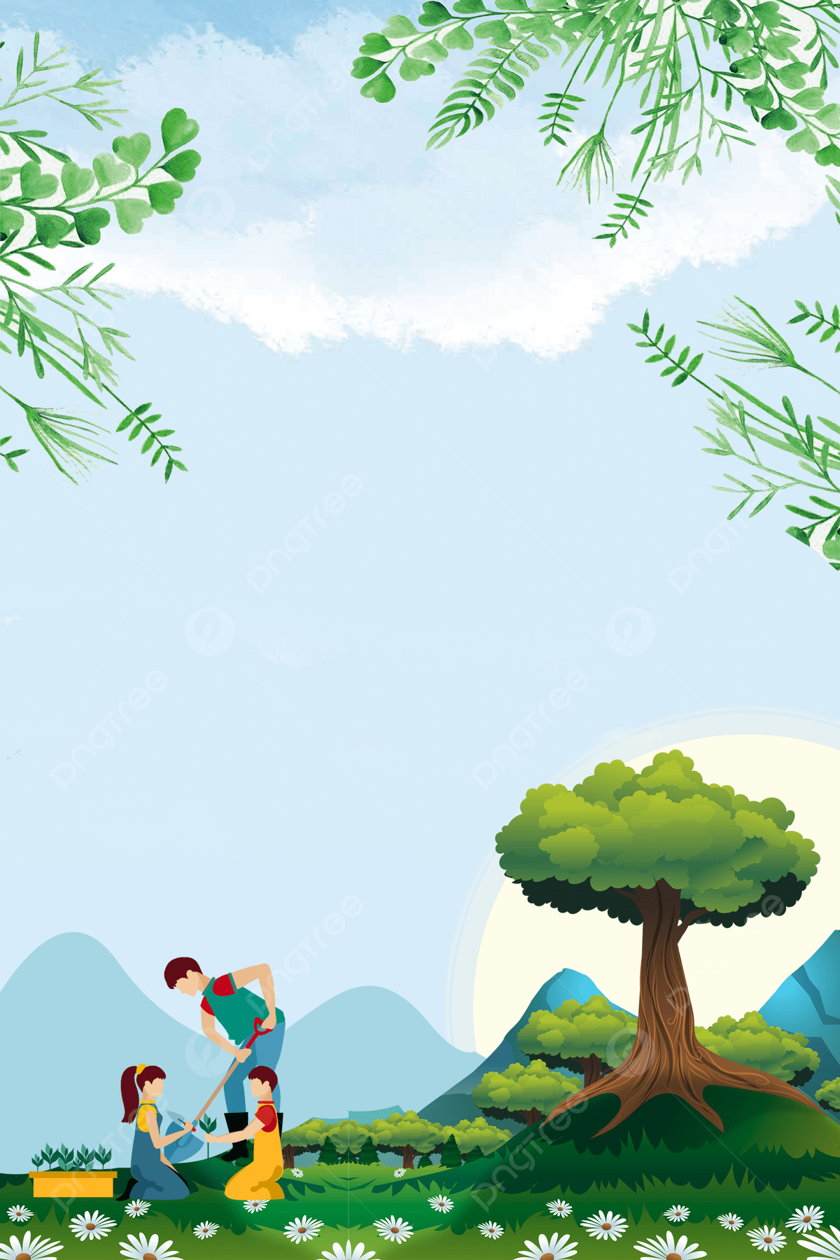 1200x1799 Cartoon Plant Arbor Day Creative Background Wallpaper Image For Free Download