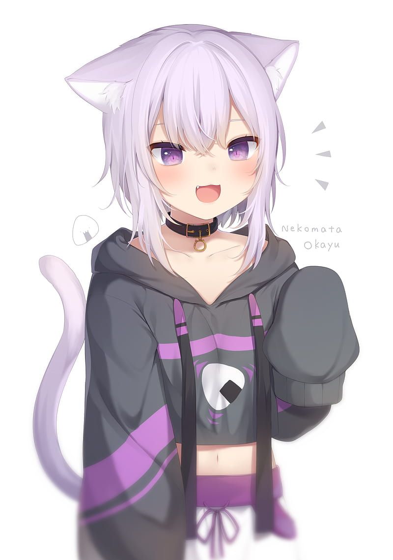 800x1138 Anime, fan art, artwork, Nanome To, Hololive, Nekomata Okayu, animal ears, cat girl, HD phone wallpaper