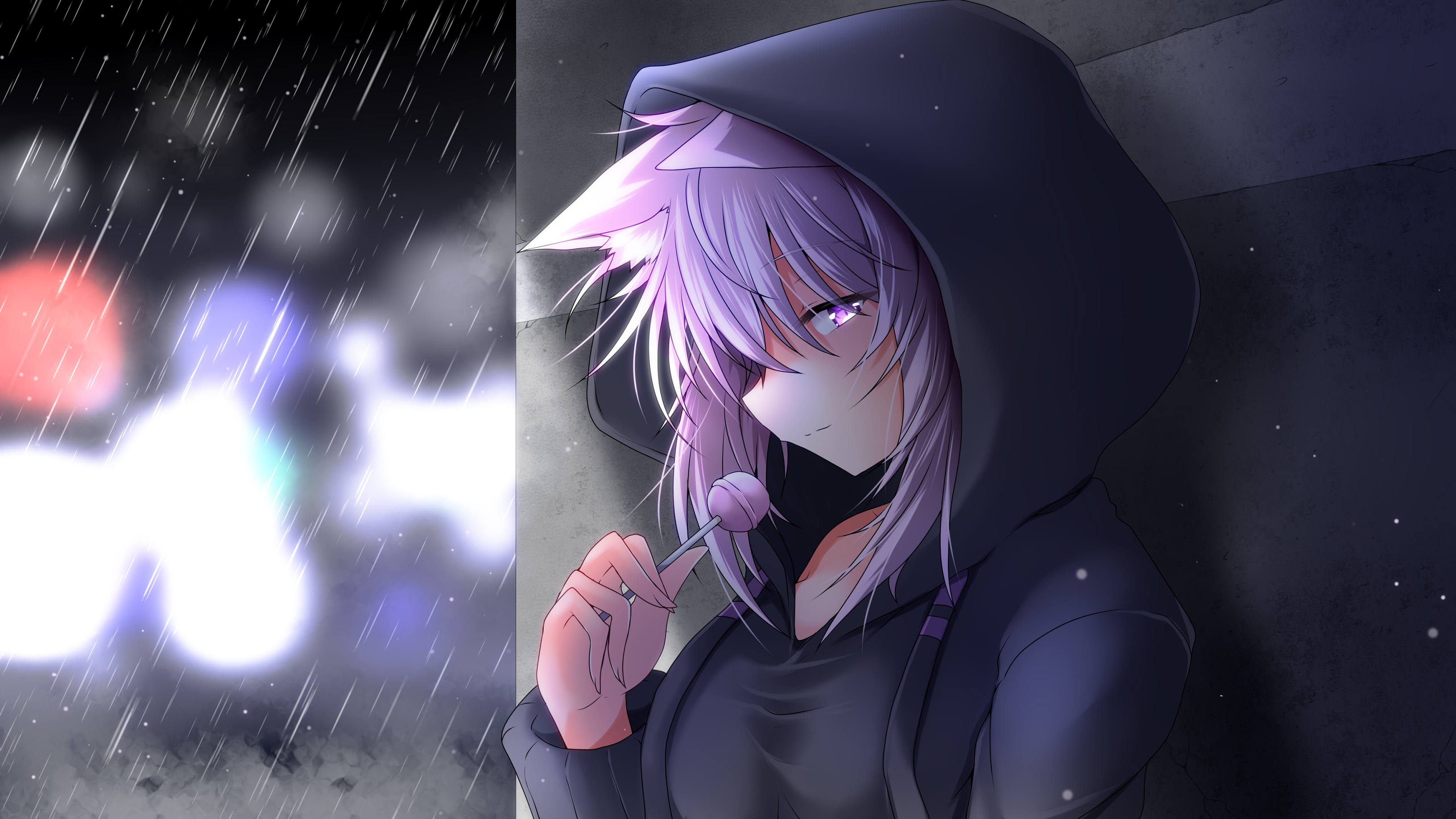 3264x1836 animal ears candy g (desukingu) hololive lollipop nekomata okayu rain water. konachan.com.com Anime Wallpaper