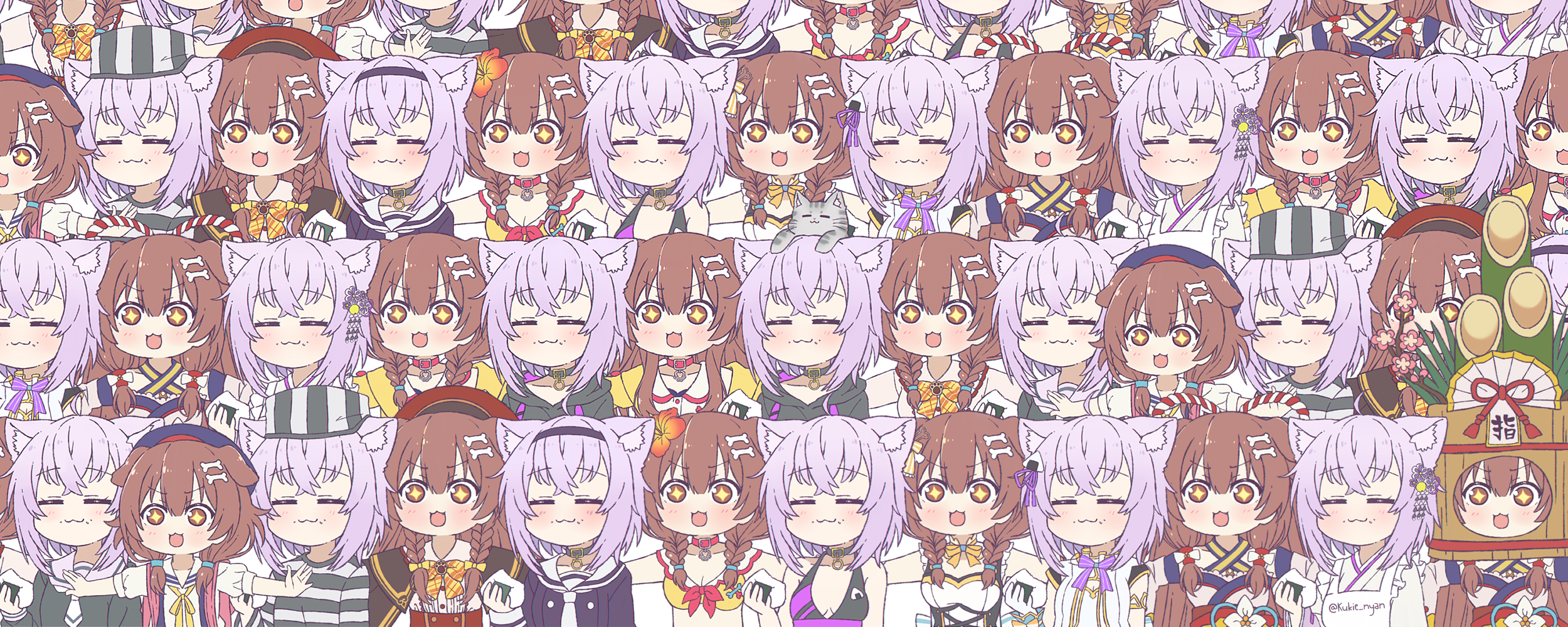 2500x1000 Nekomata Okayu, anime, anime girls, digital art, artwork, 2D, portrait, Hololive, Virtual Youtuber, Inugami Koronex1000 Wallpaper