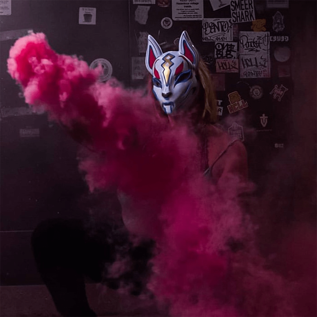 1080x1080 Cyber LED Kitsune Fox Mask Tattoo Oni Plastic Mask Unisex