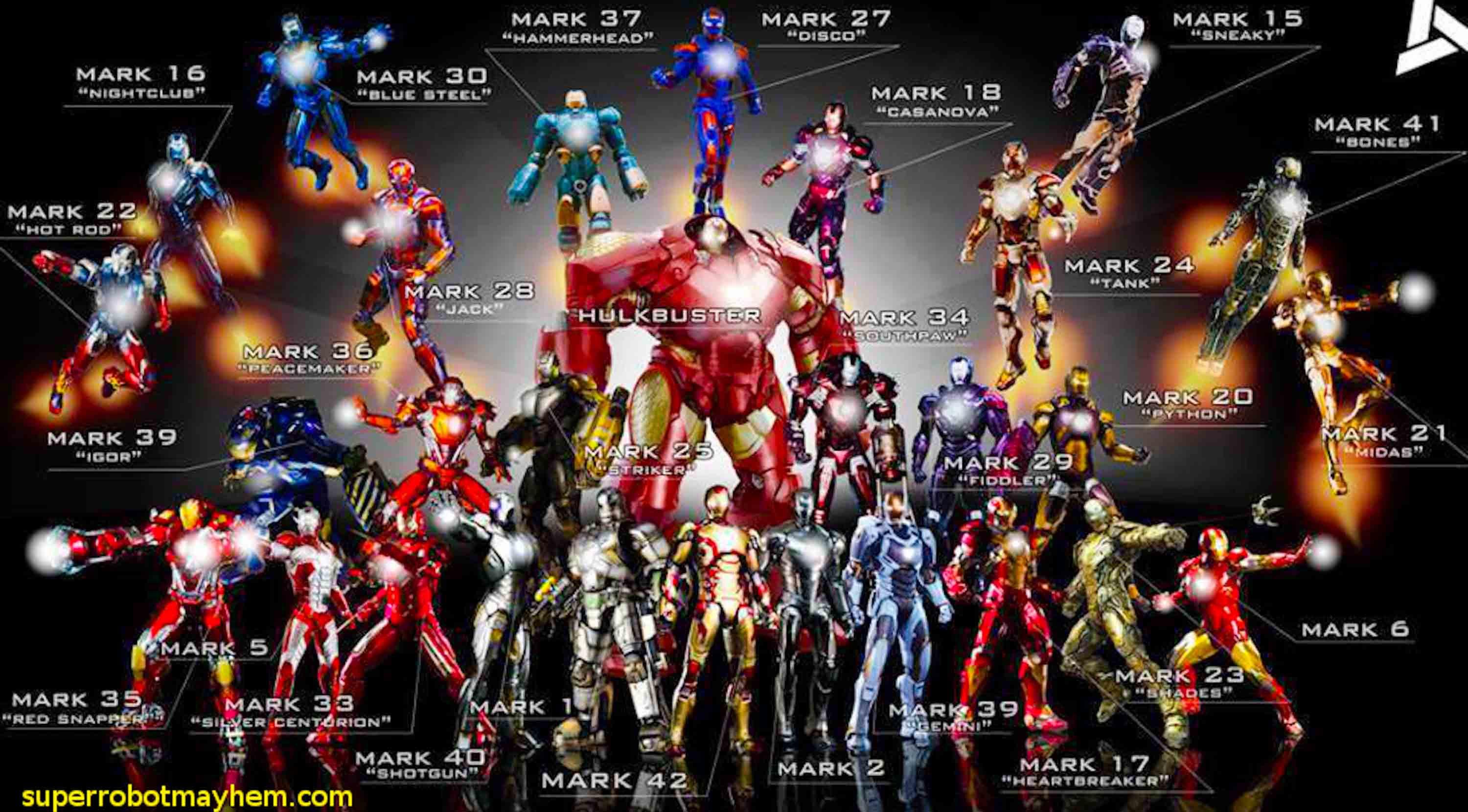 3000x1660 All the Iron Man Suits. Someone had asked about a picture I have of every Iron Man Suit. I just found it again, so I'm sharing it for them or anyone else