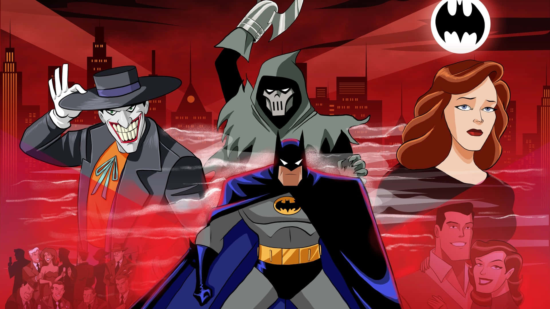 1920x1080 Download Batman standing tall in Gotham City from Batman: Mask of the Phantasm Wallpaper