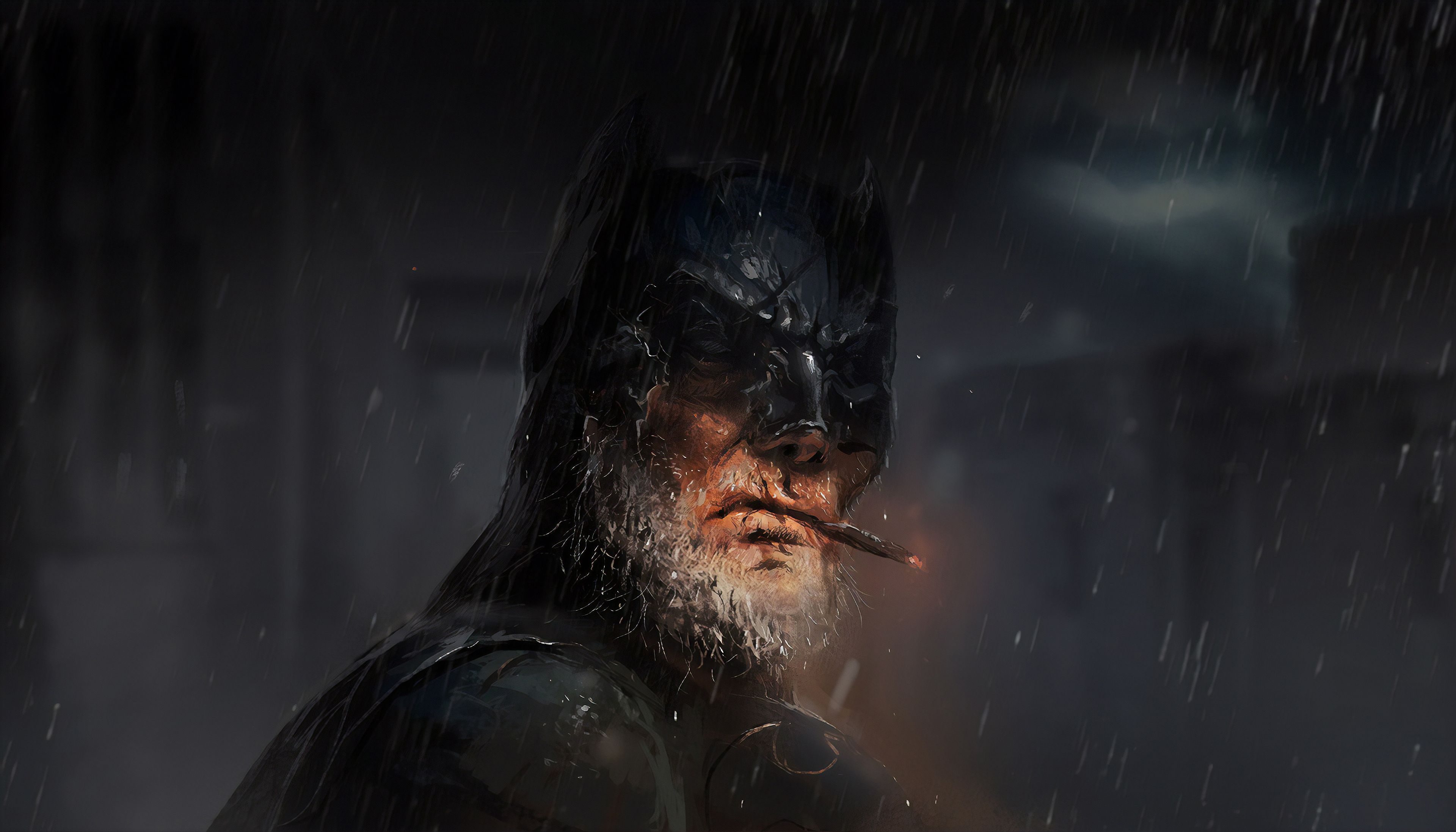 3840x2194 digital art, artwork, night, smoking, cigarettes, Batman mask, Batmanx2194 Wallpaper