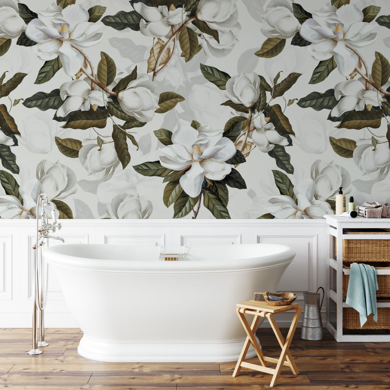 1280x1280 Southern Magnolia Off White Peel and Stick Wallpaper
