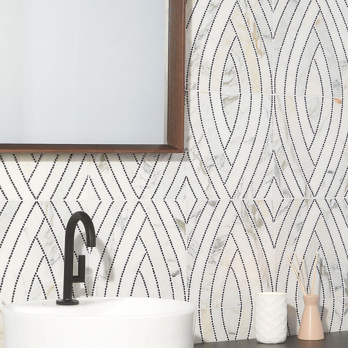 1200x1200 New Palm Beach by Krista Watterworth Leaf White Polished Marble Mosaic