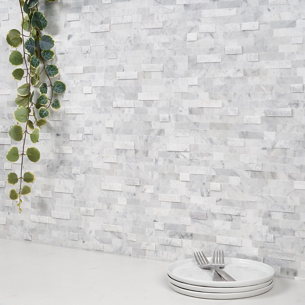 1200x1200 Mini Brick White Marble Solid Core Peel & Stick Mosaic Tile