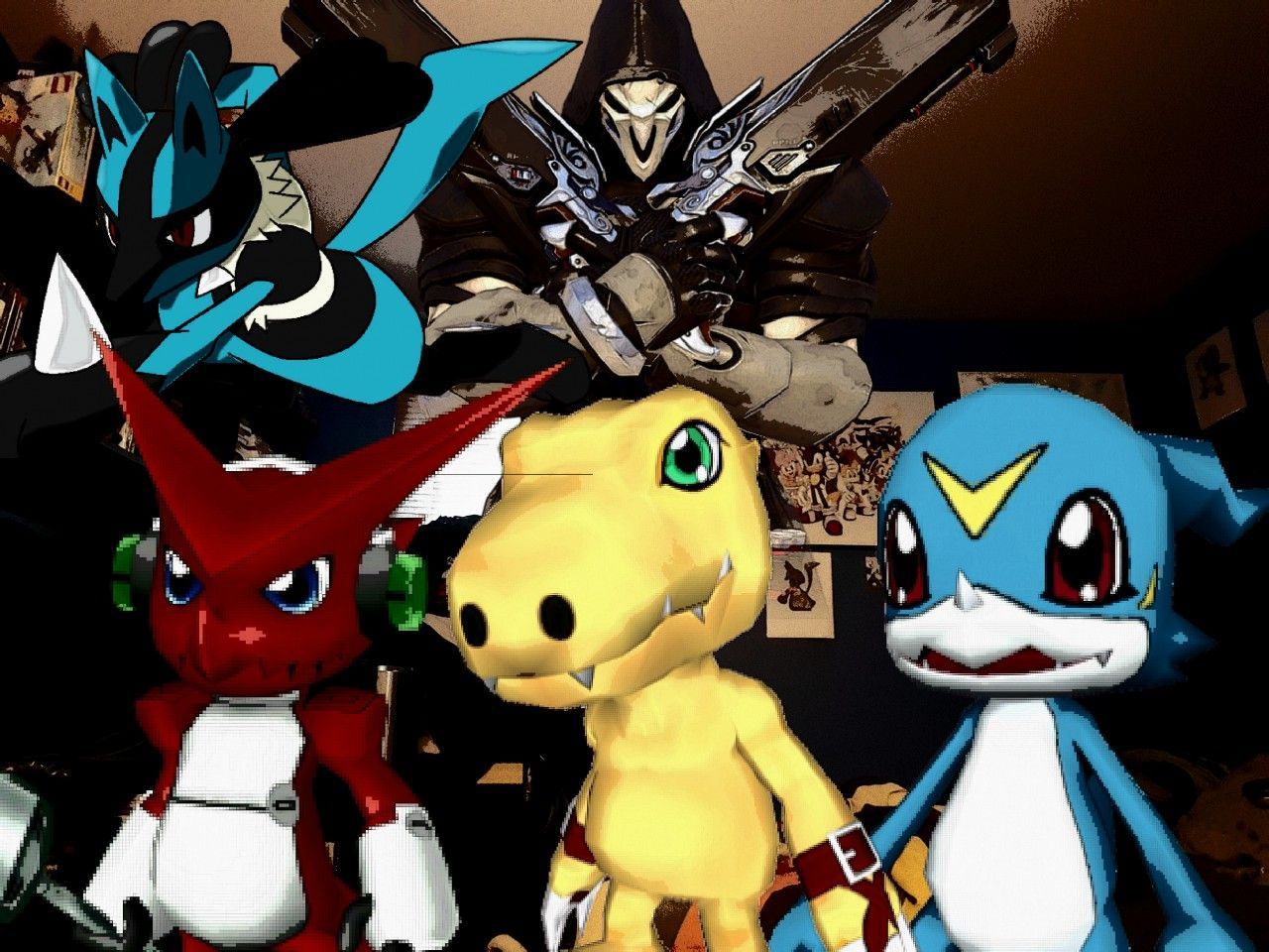 1280x960 Shoutmon Agumon Veemon Lucario and Gabriel Reyes by Nightofglorey433 - Fur Affinity [dot] net