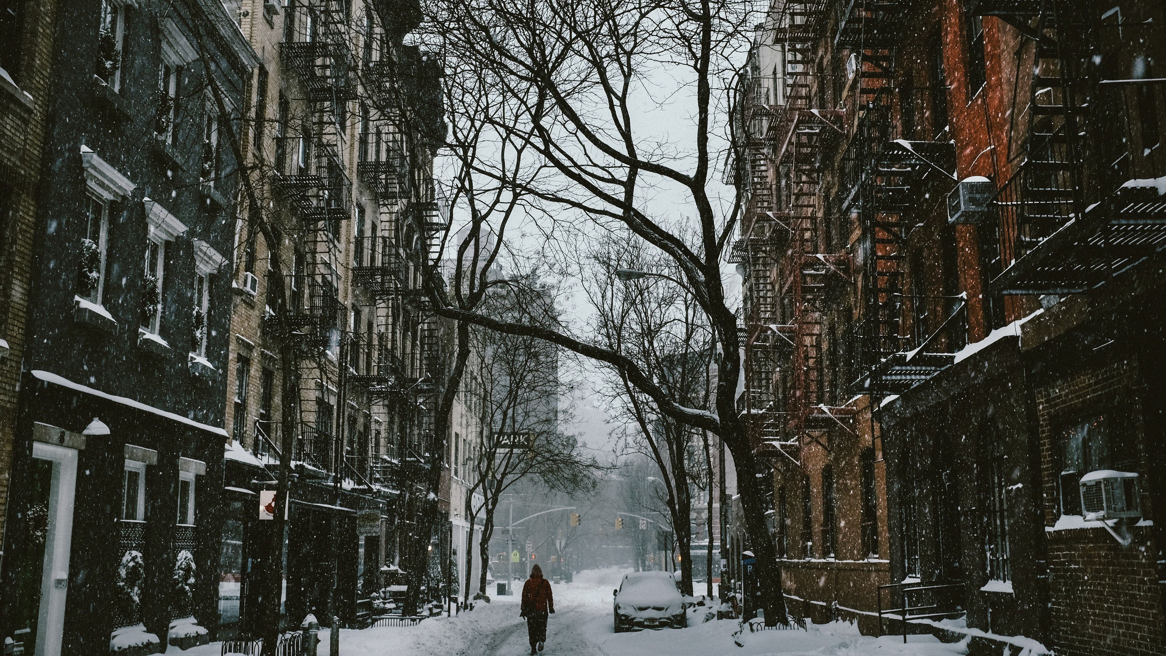 3840x2160 new york house snow street 4k HD travel Wallpaper