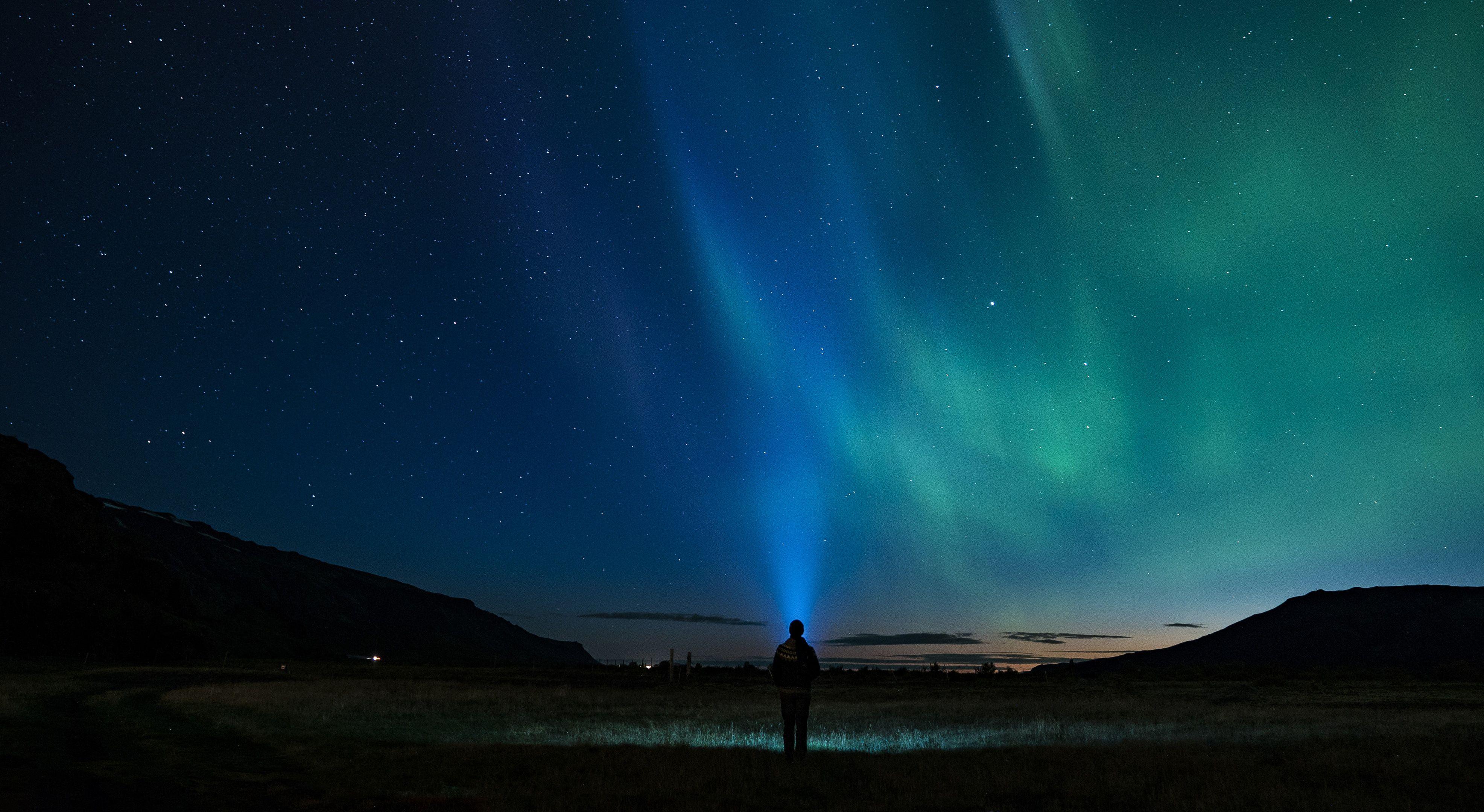 3944x2160 Wallpaper Northern lights, Man, Aurora, Silhouette, 4K, Photography
