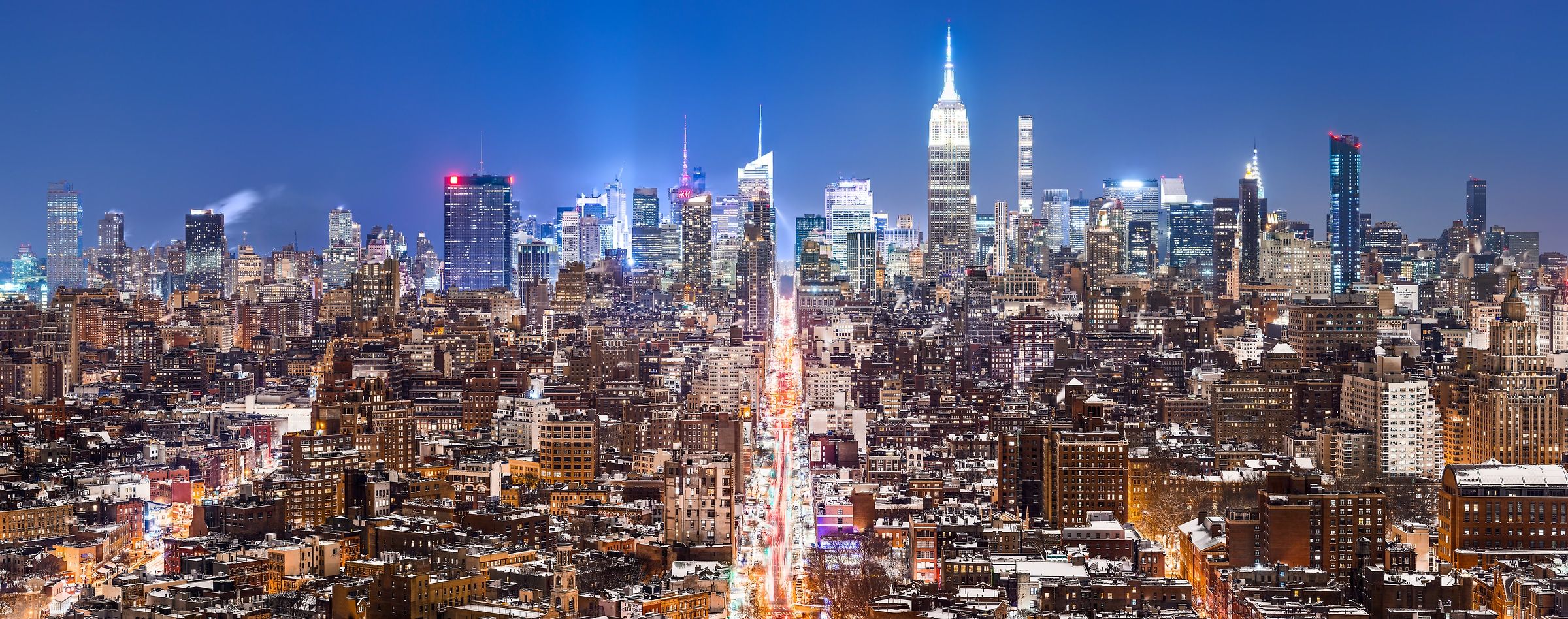 2400x948 NYC Night Skyline Photo: High Res Large Format Prints