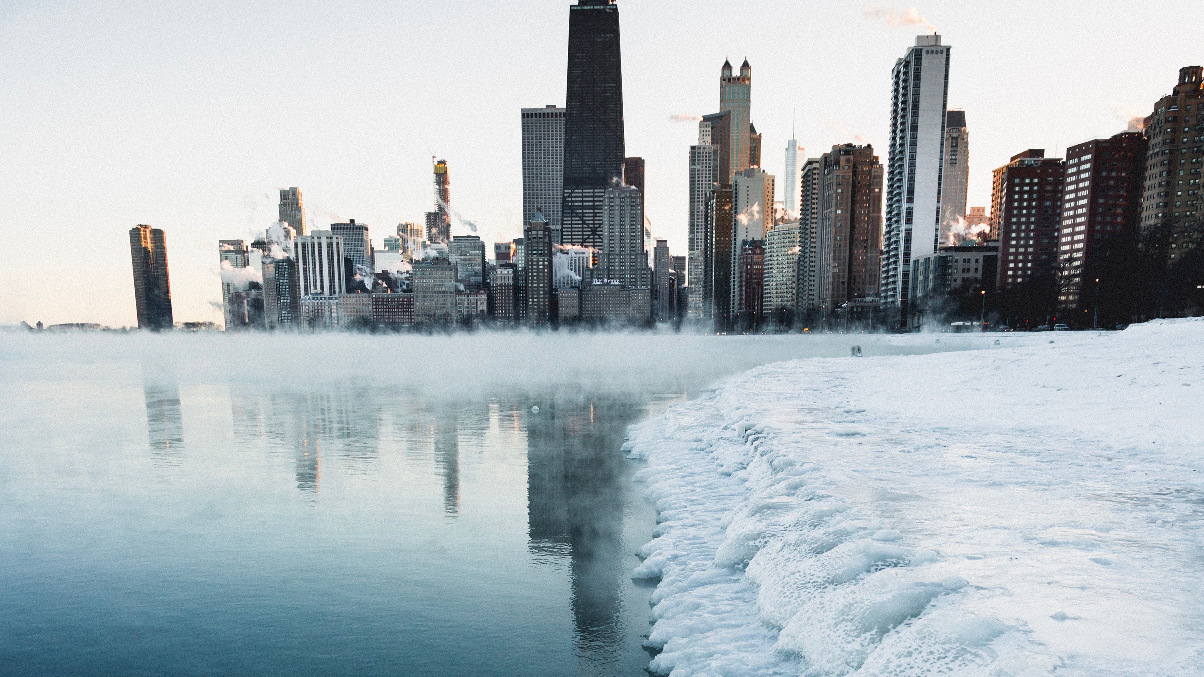 3840x2160 wallpaper for desktop, laptop. nature city water winter architecture snow