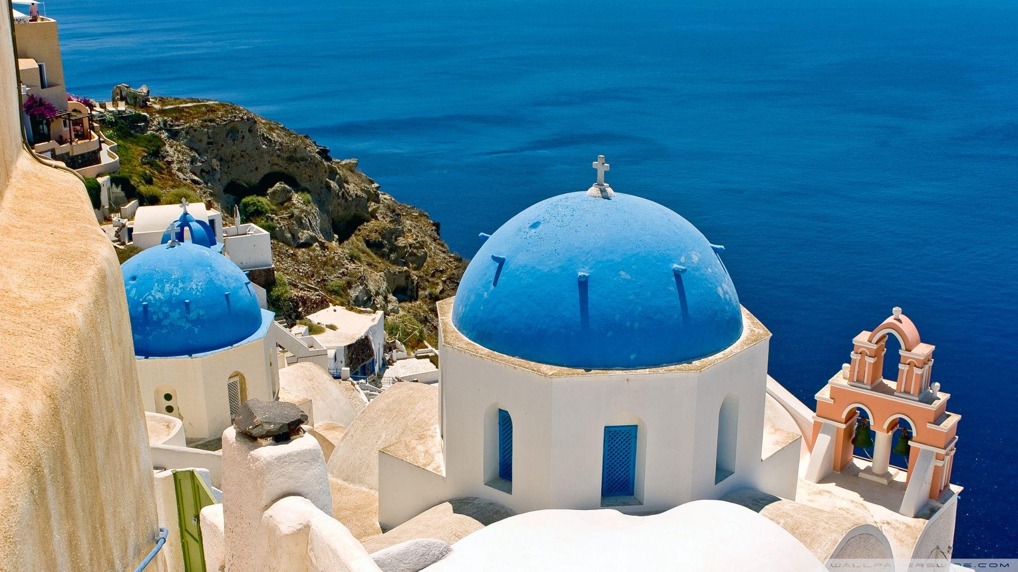 2048x1152 Oia, Santorini, Greece Ultra HD Desktop Background Wallpaper for 4K UHD TV : Tablet