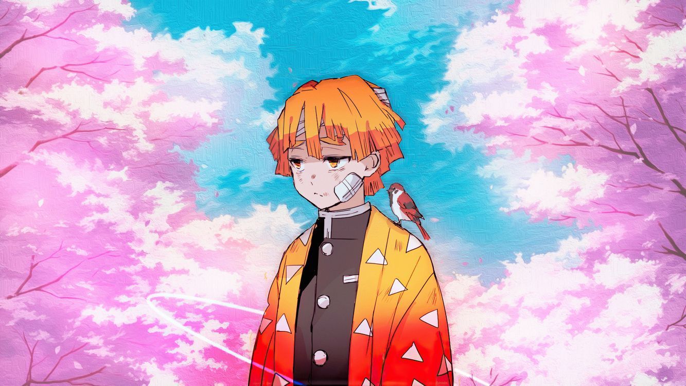 1333x750 Wallpaper Anime, Zenitsu Agatsuma, Demon Slayer Kimetsu no Yaiba, People in Nature, Cartoon, Background Free Image