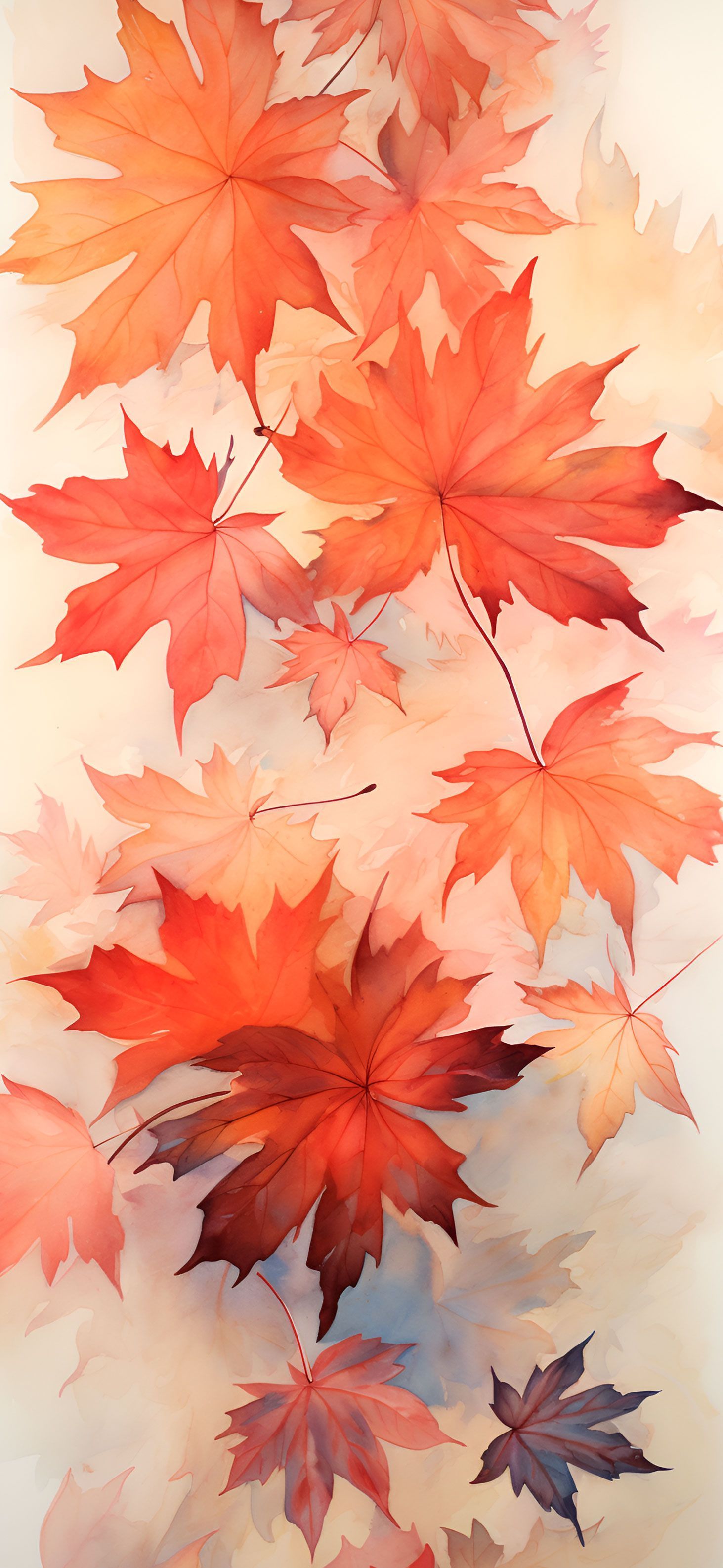 1463x3171 Red Autumn Leaves Watercolor Wallpaper Wallpaper iPhone