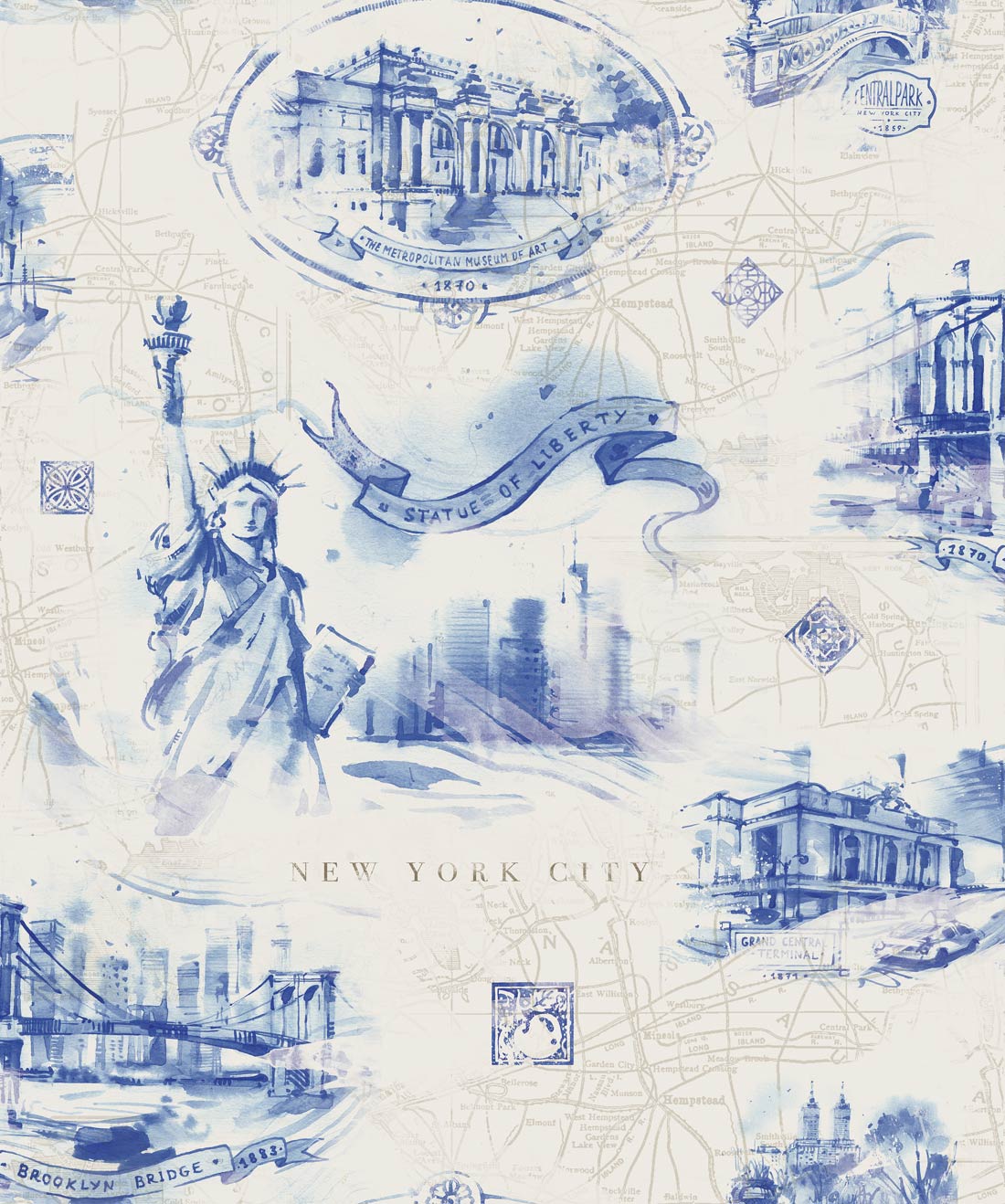 1100x1318 New York Monuments, Gorgeous watercolour wallpaper EU