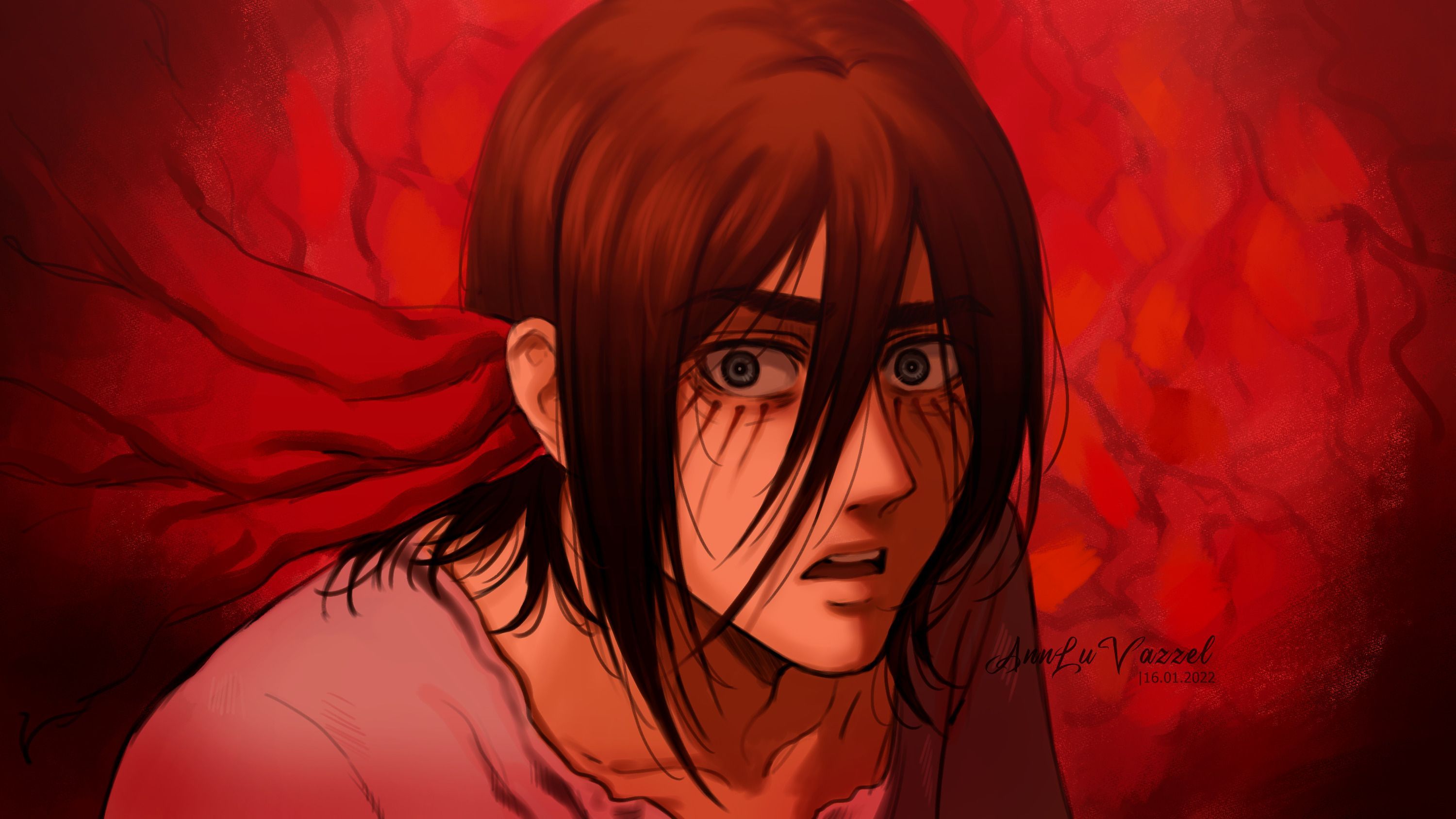 3000x1688 eren yeager (shingeki no kyojin) drawn