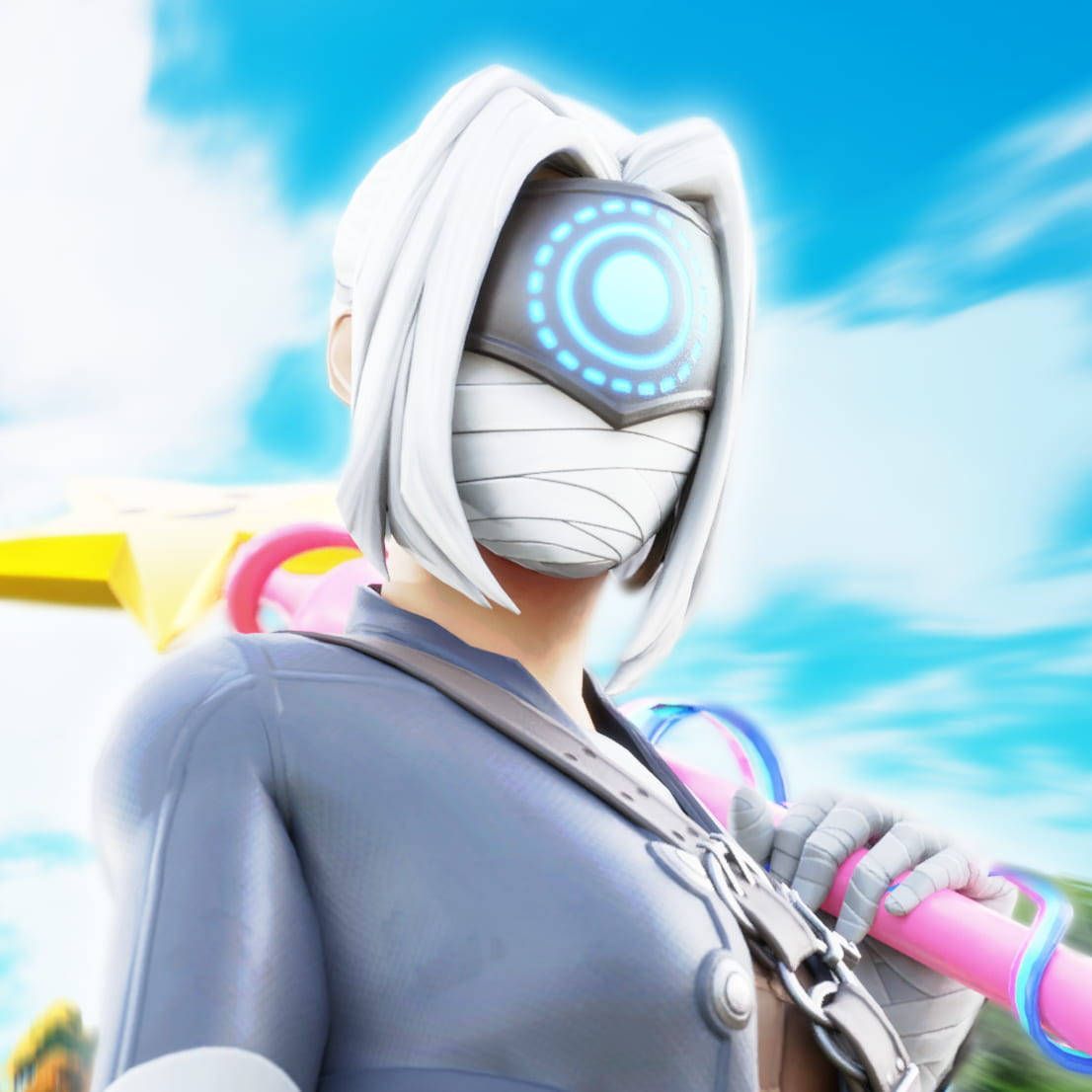 1106x1106 Download Fortnite PFP Focus Outfit Close Up Wallpaper