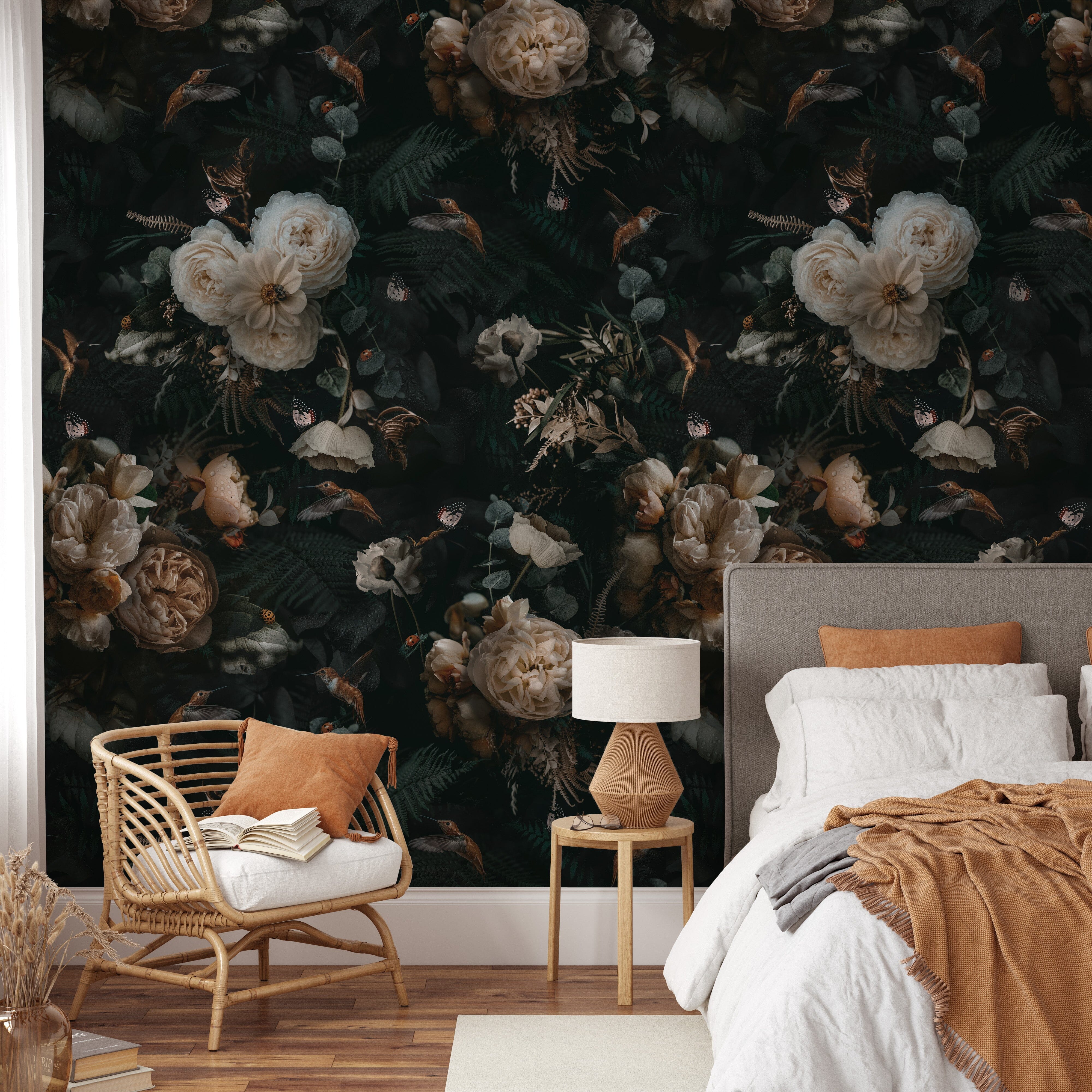 4000x4000 Dark Background Cream Floral Wallpaper