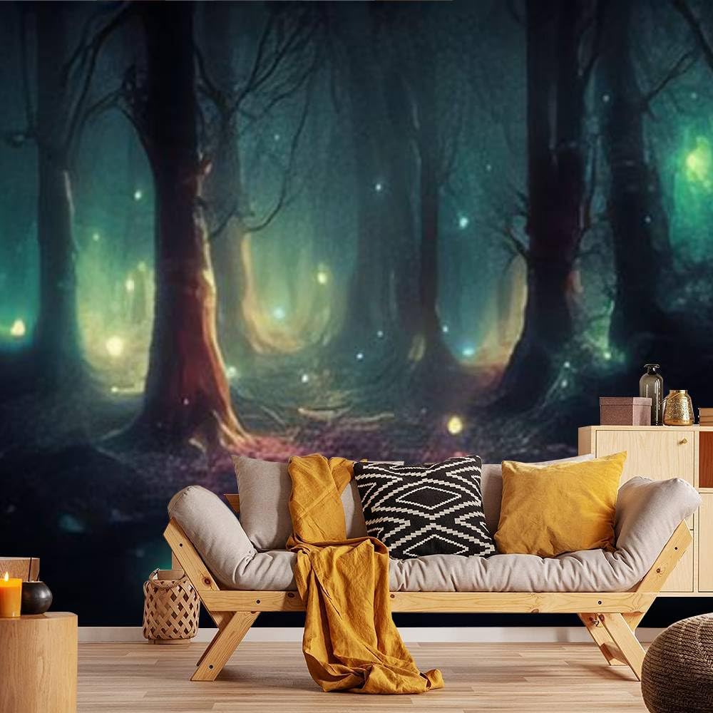 1000x1000 Modern Wallpaper Murals 3D Dark Fairytale Fantasy Forest Night Forest Landscape Magical Glows Peel And Stick Removable Self Adhesive PVC Wall Stickers For Nursery Kids Bedroom TV Wall Decor