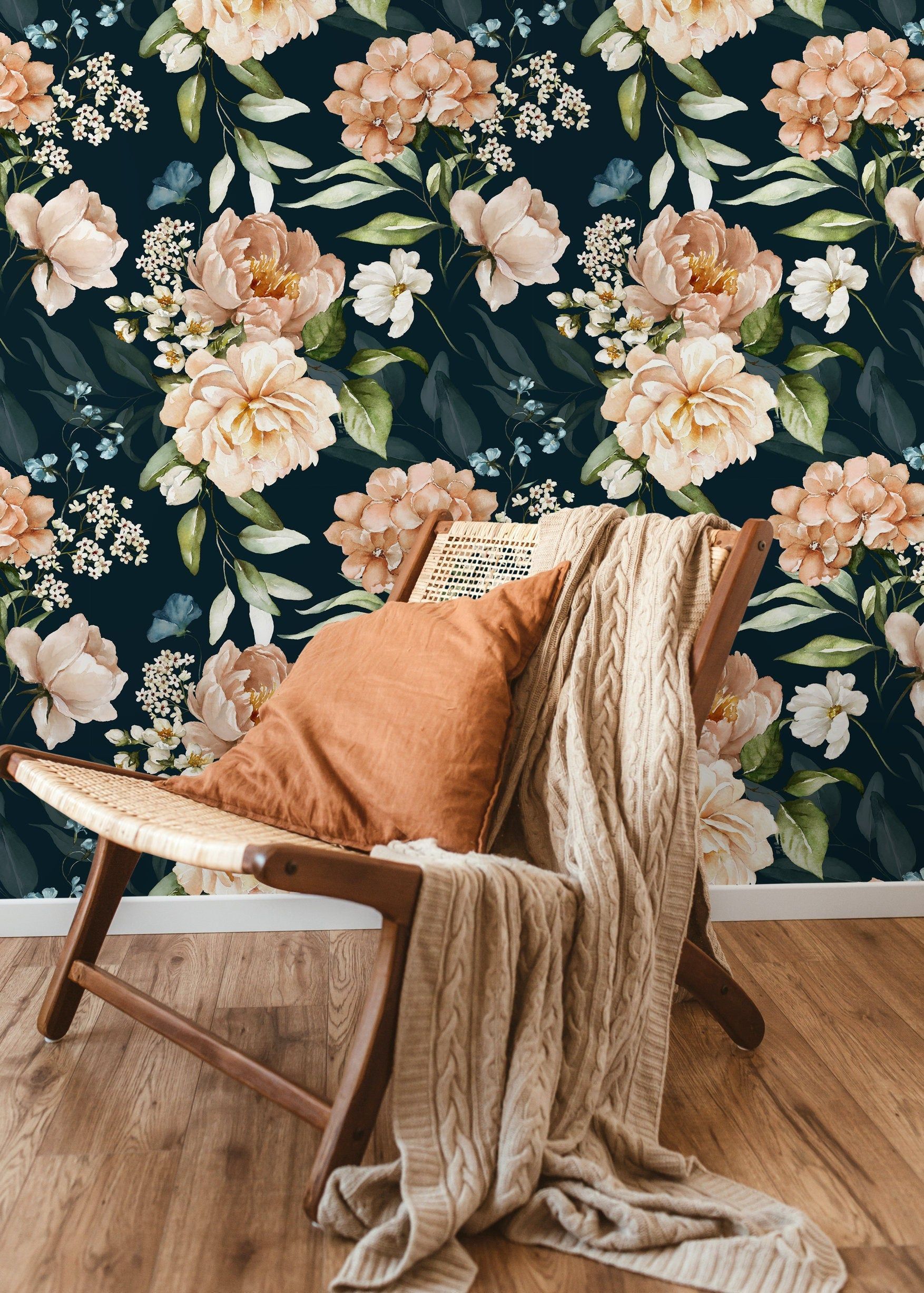1754x2455 Dark Vintage Peony Wallpaper / Peel and Stick Wallpaper Removable Wall