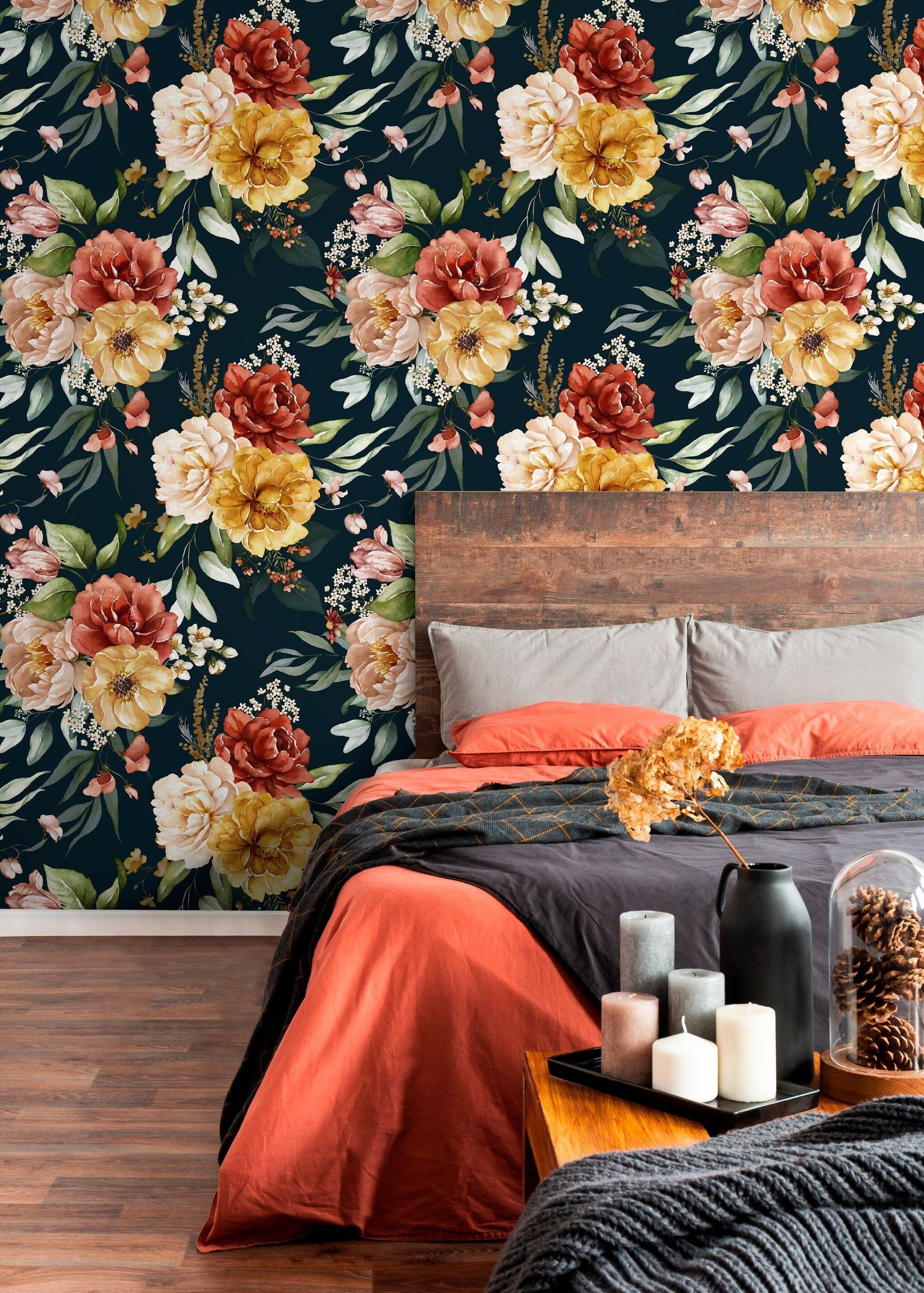 1946x2724 Dark Floral Vintage Wallpaper / Peel and Stick Wallpaper Removable Wal