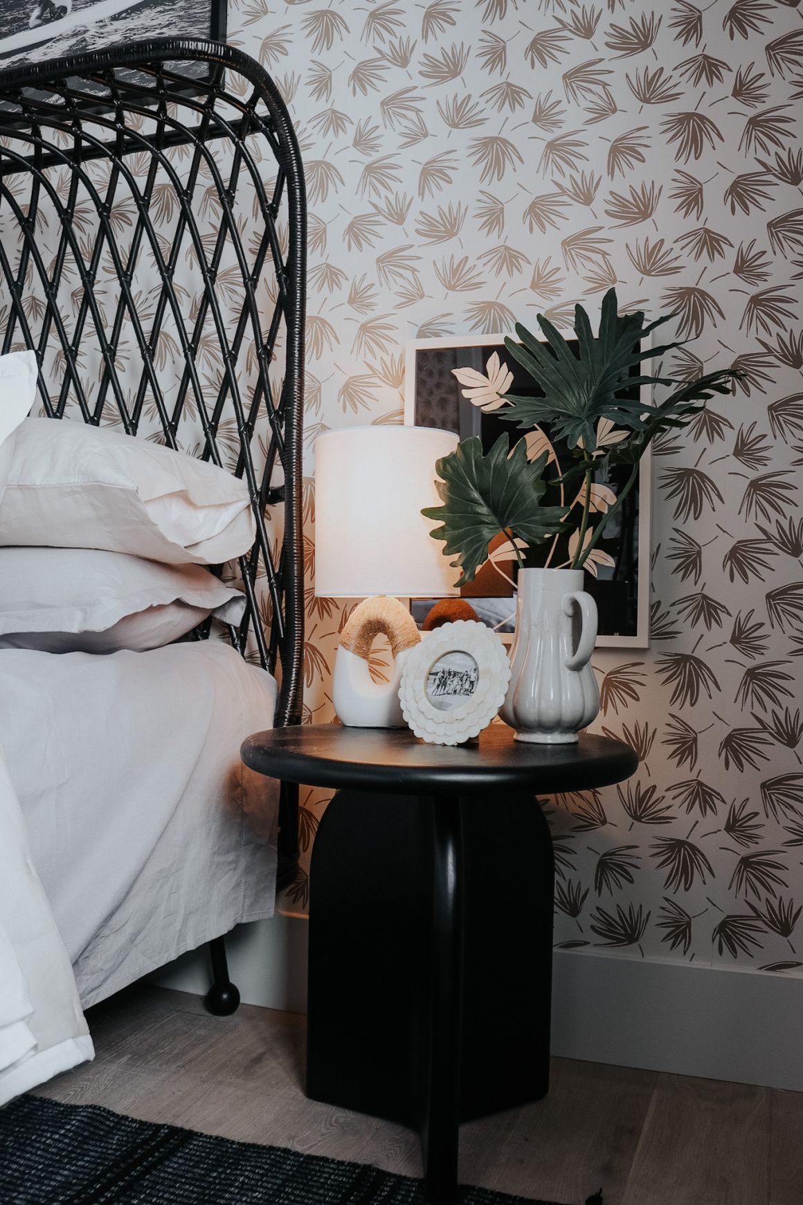 1160x1740 Guest Bedroom Black Bed With Floral Wallpaper Coastal With Modern Twist (In Laws Home) With Grace