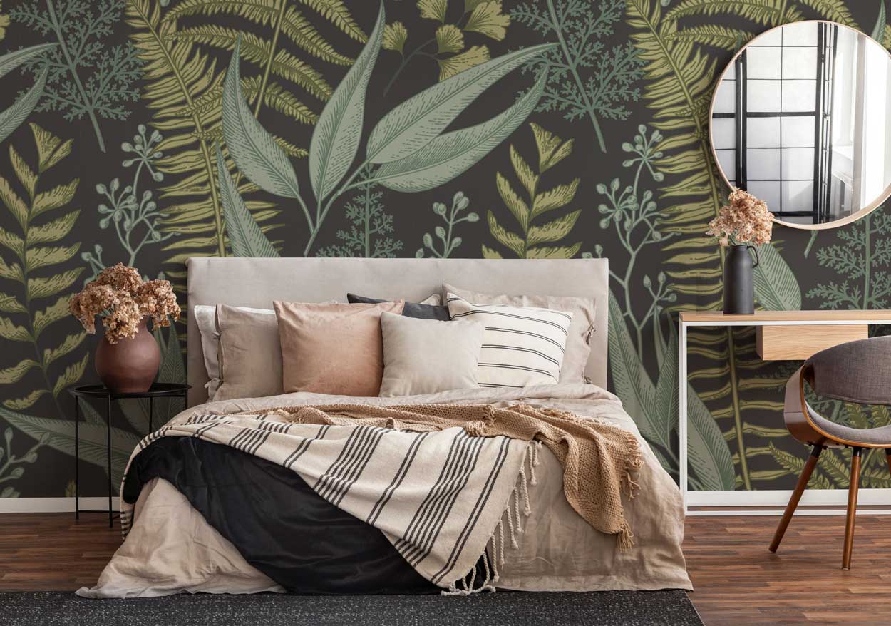 1250x878 Dark Botanical Leaves Wall Mural