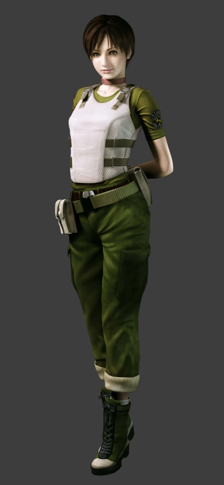 888x1920 Download Rebecca Chambers Battle Ready Stance Wallpaper