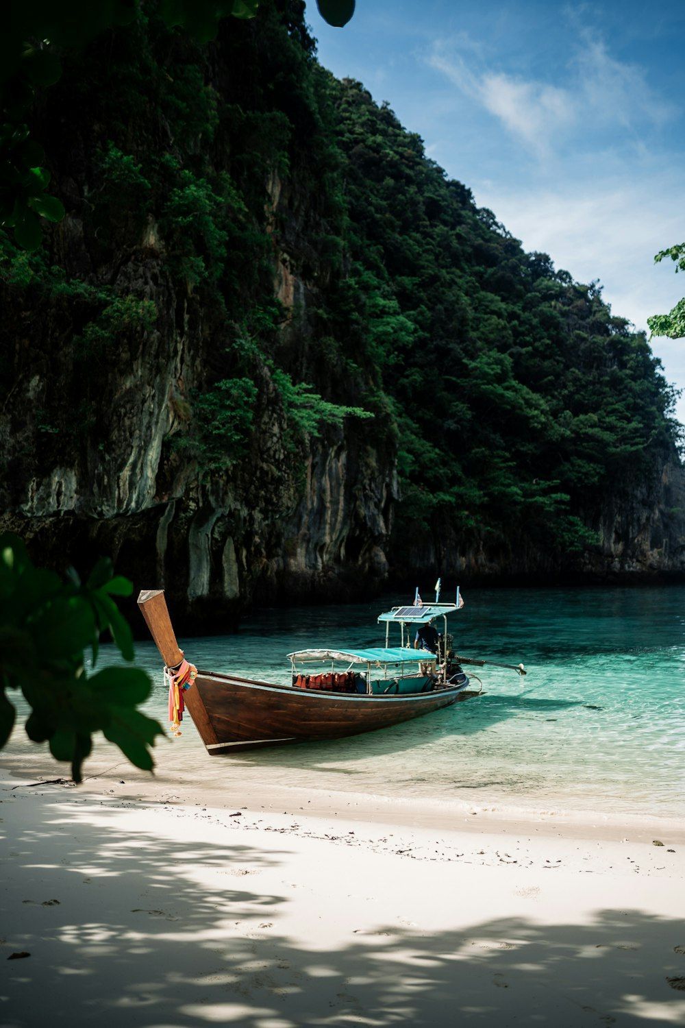 1000x1500 A boat on a beach near a mountain photo