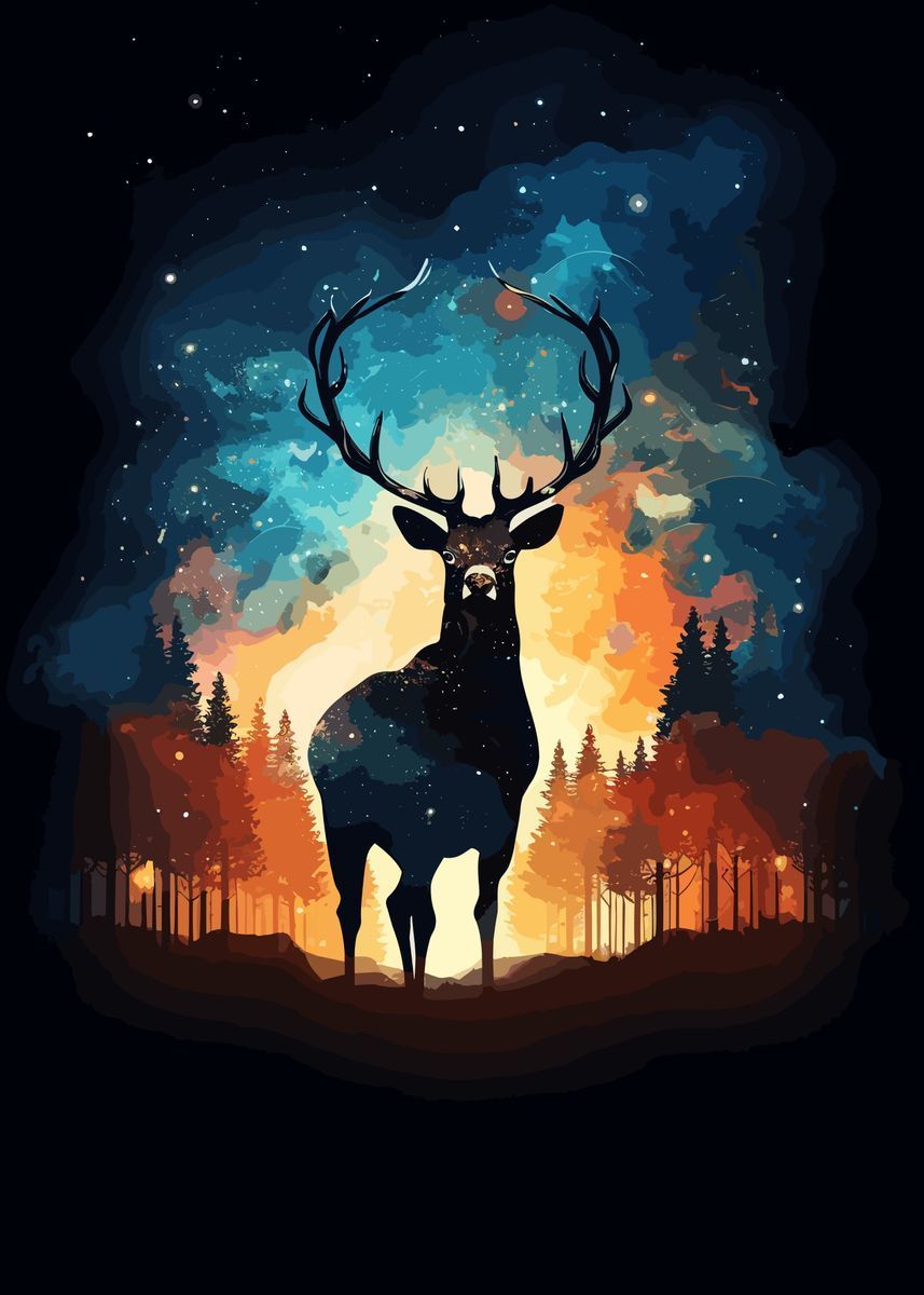857x1200 Animal Nature Deer Cosmos' Poster