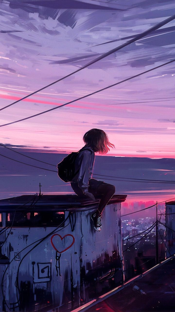 720x1280 Anime Girl, City, Sunset, 720x1280 Phone HD Wallpaper