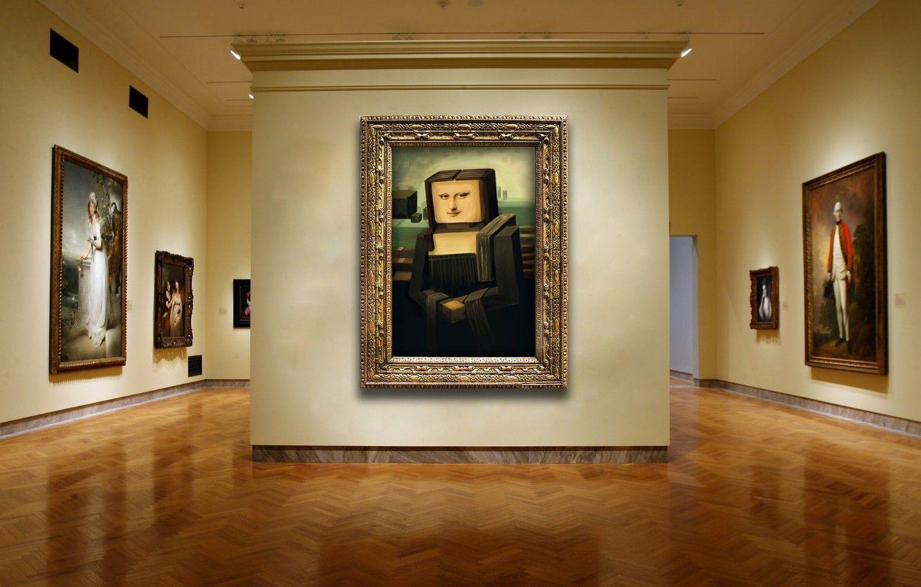 1332x850 Wallpaper wall, gallery, picture, cubism, Mona Lisa image