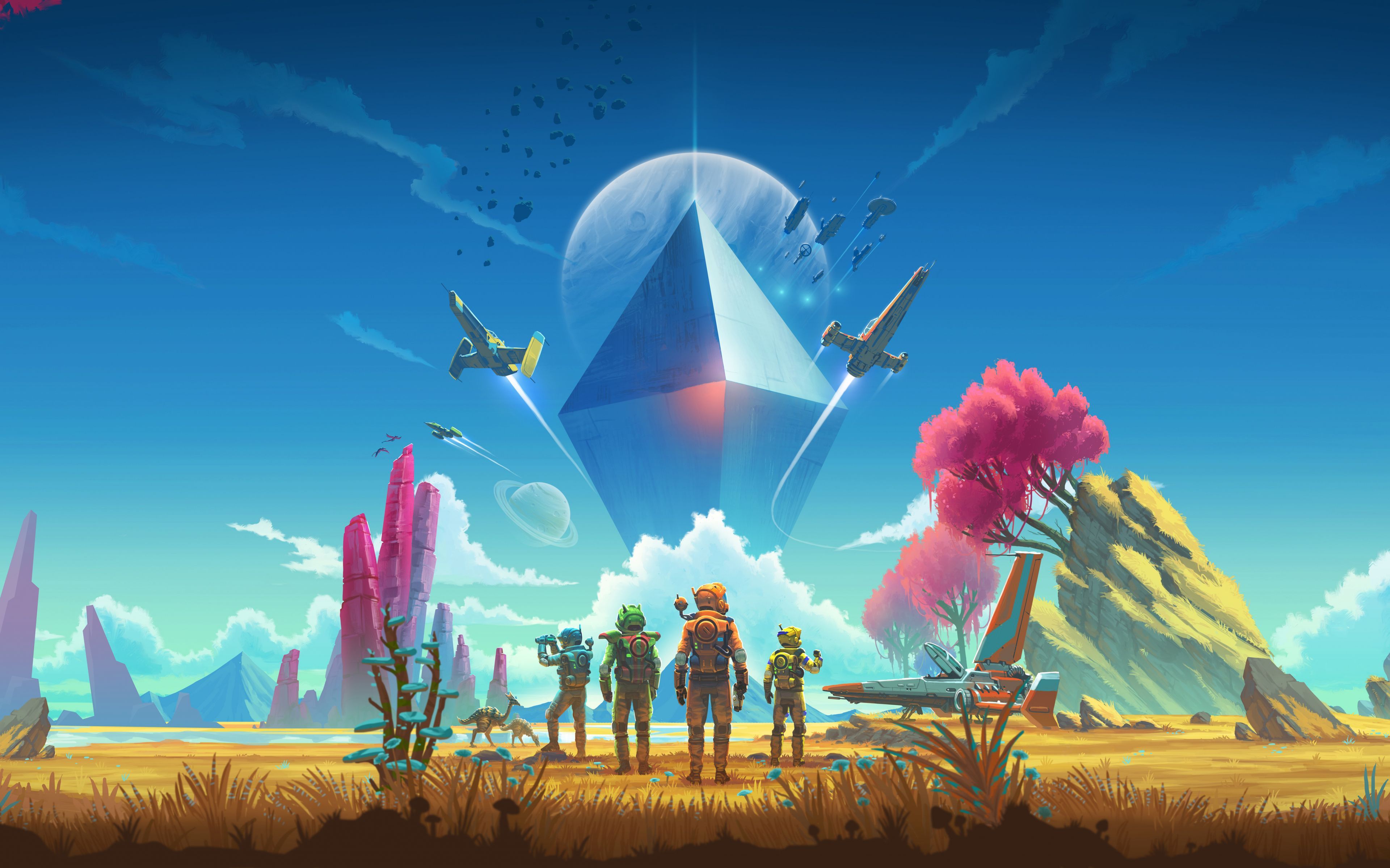 3840x2400 Download wallpaper 3840x2400 no man's sky, astronauts, video game, landscape, pyramid, survival game 4k wallaper, 4k ultra HD 16:10 wallpaper, 3840x2400 HD background, 7793