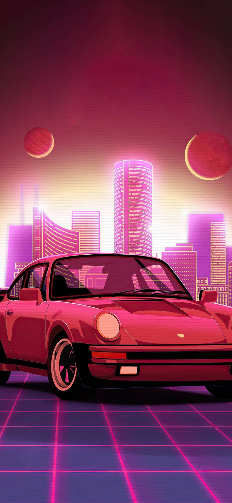 887x1920 Download iPhone X Car Pink Vector Wallpaper