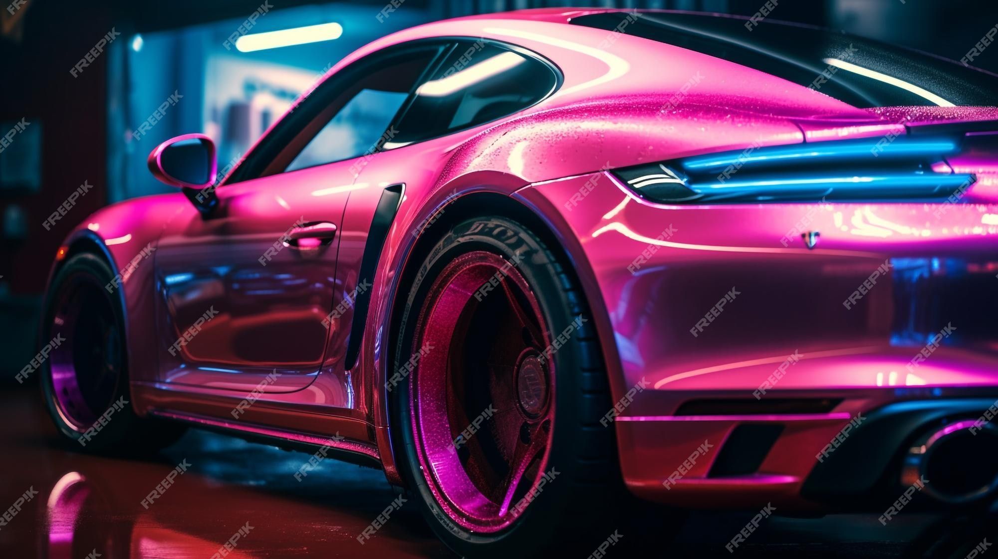 2000x1121 Premium Photo. A pink porsche with pink wheels in the background