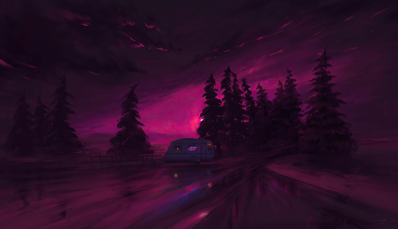 1336x768 After Rain Neon Forest HD Wallpaper For Your XFCE Desktop