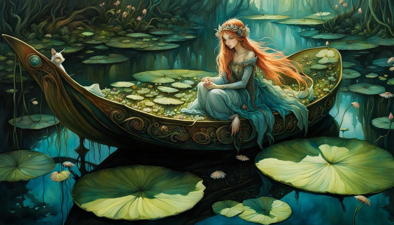 1344x768 Thumbelina among the lily pads Generated Artwork