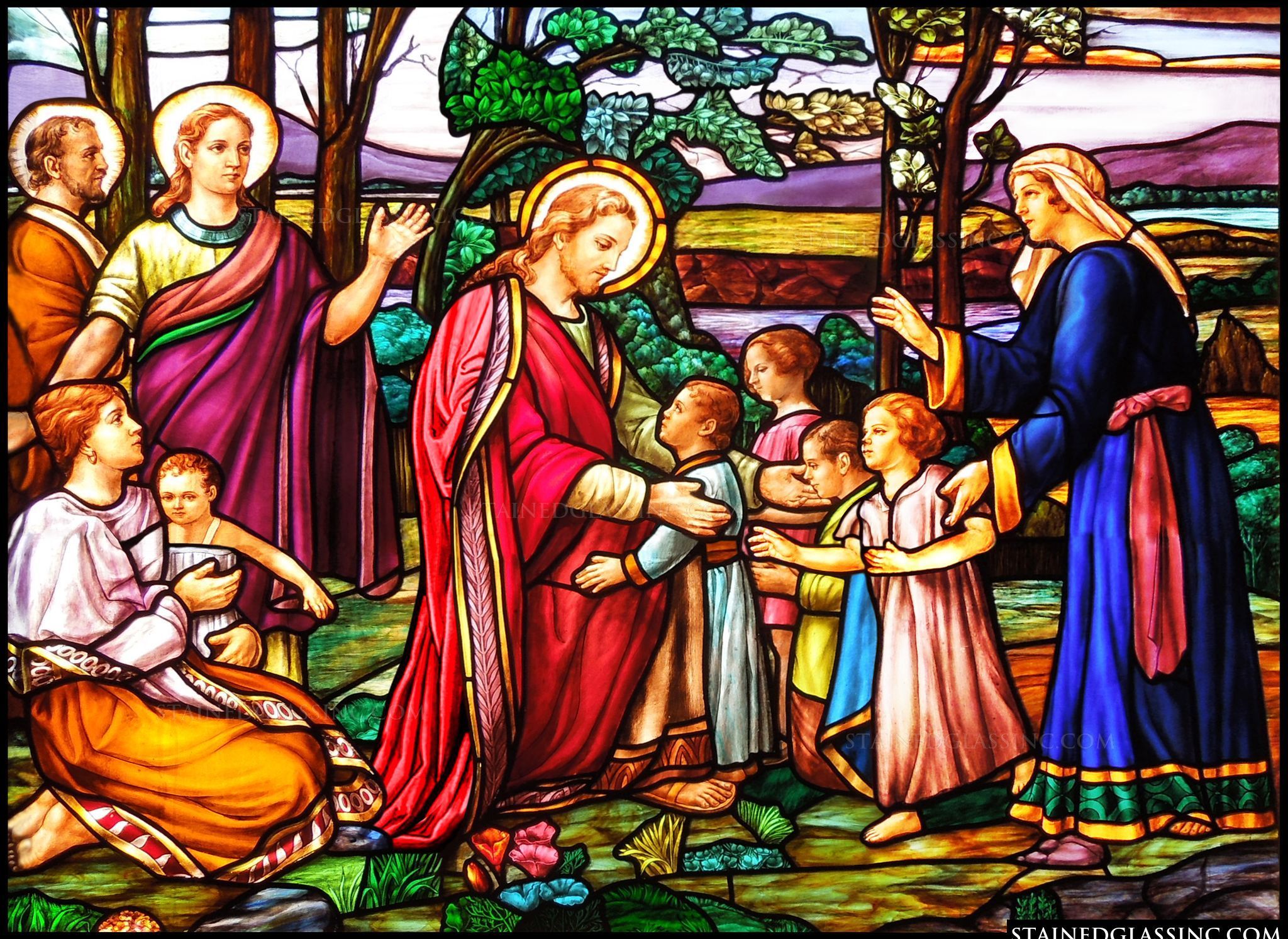 2048x1494 Jesus Teaches the Little Children Religious Stained Glass Window