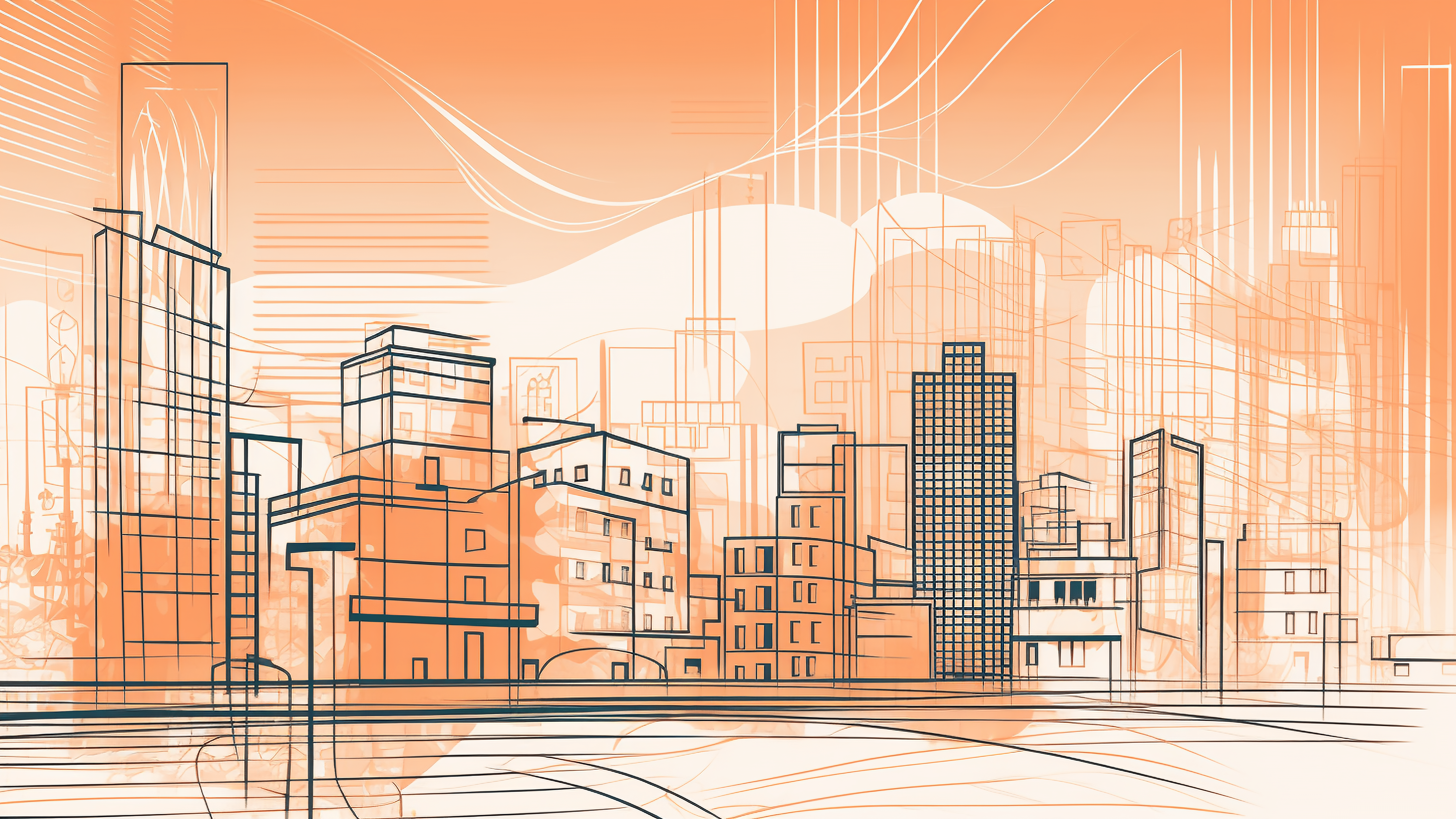 4500x2530 City ​​street Lineart Orange Background, City, Street, City Building Background Image And Wallpaper for Free Download