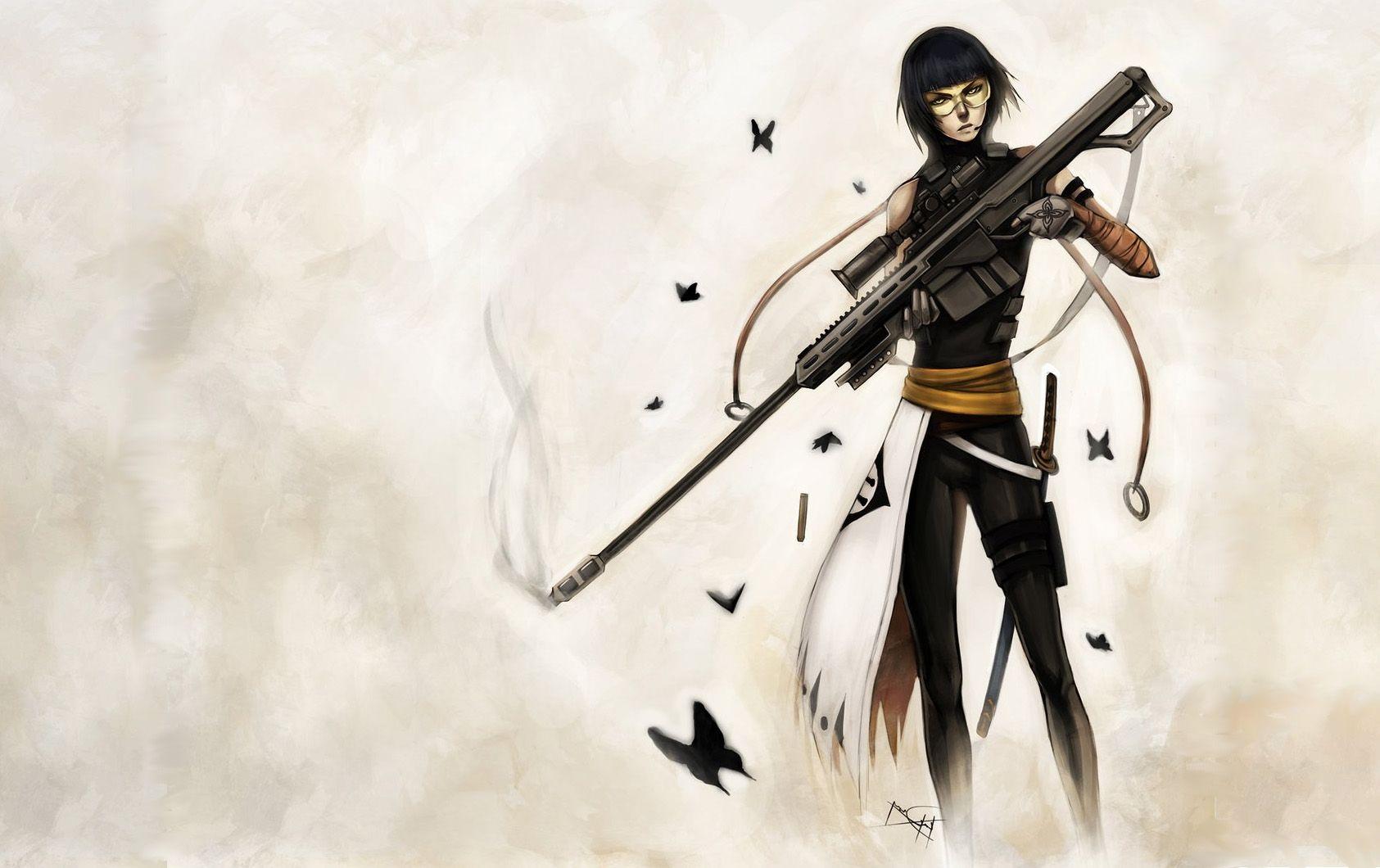 1685x1060 Anime Girl With Gun Wallpaperx1060