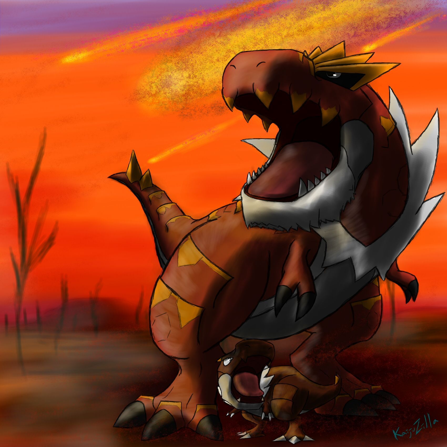1700x1700 KaijuZilla !!!c0mm back open!!! 3 SLOTS LEFT!!! on X: As the meteors crashes onto Earth, the adult #Tyrantrum protects its young #Tyrunt as it roars one last time before extinction. #Pokemon #fossil #