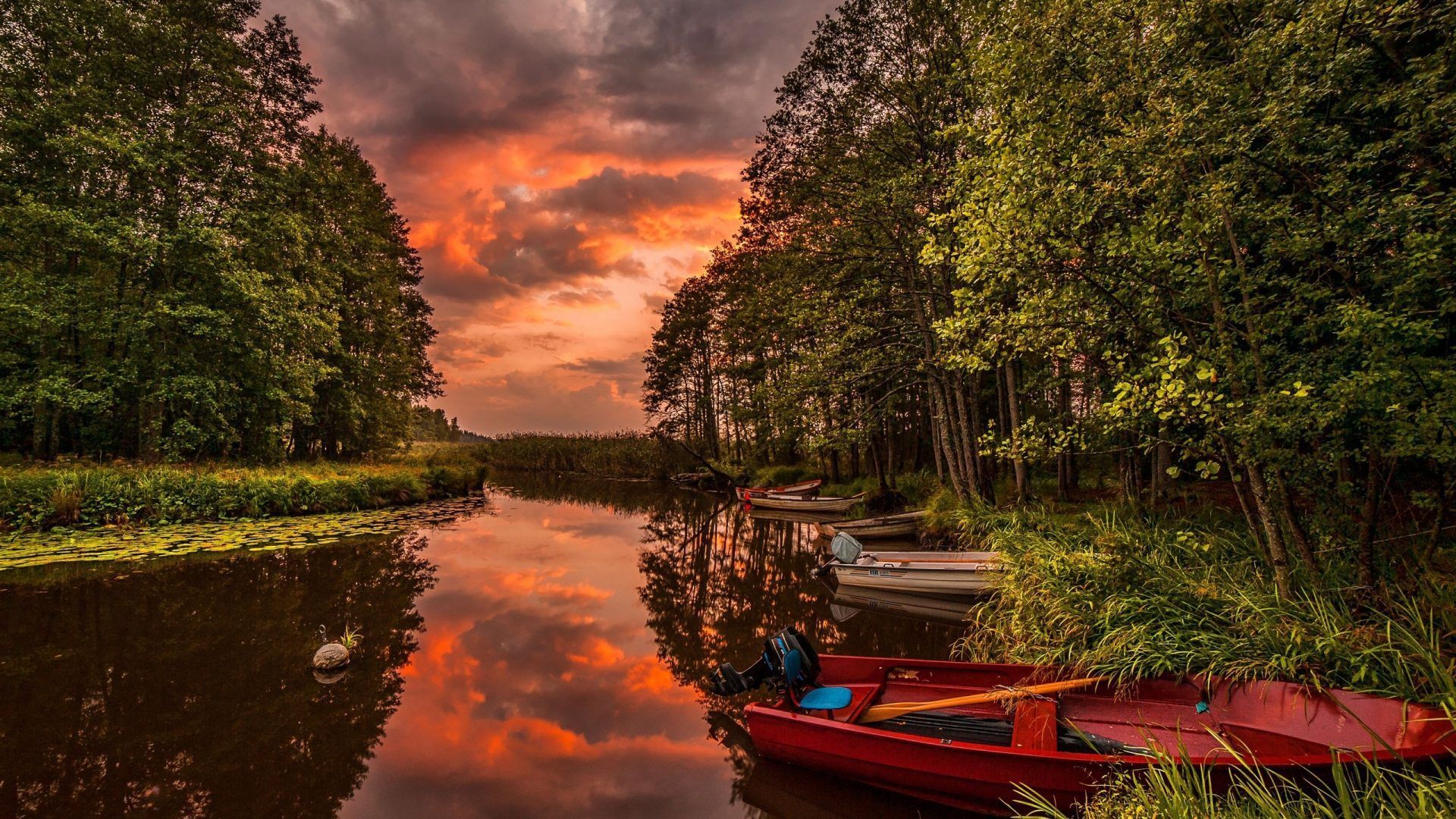1920x1080 Sunset Landscape From Australia River Boats Forest Nature Wa For Your XFCE Desktop