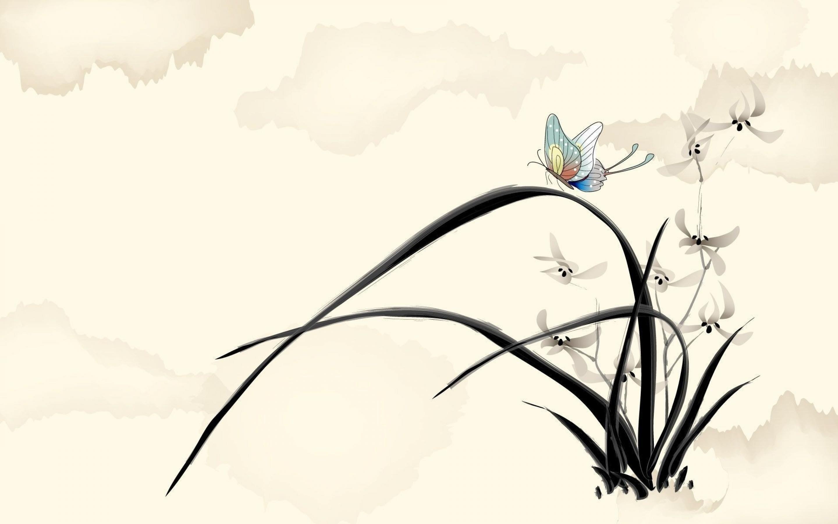 2880x1800 Fascinating white drawing abstract butterfly wallpaper HD