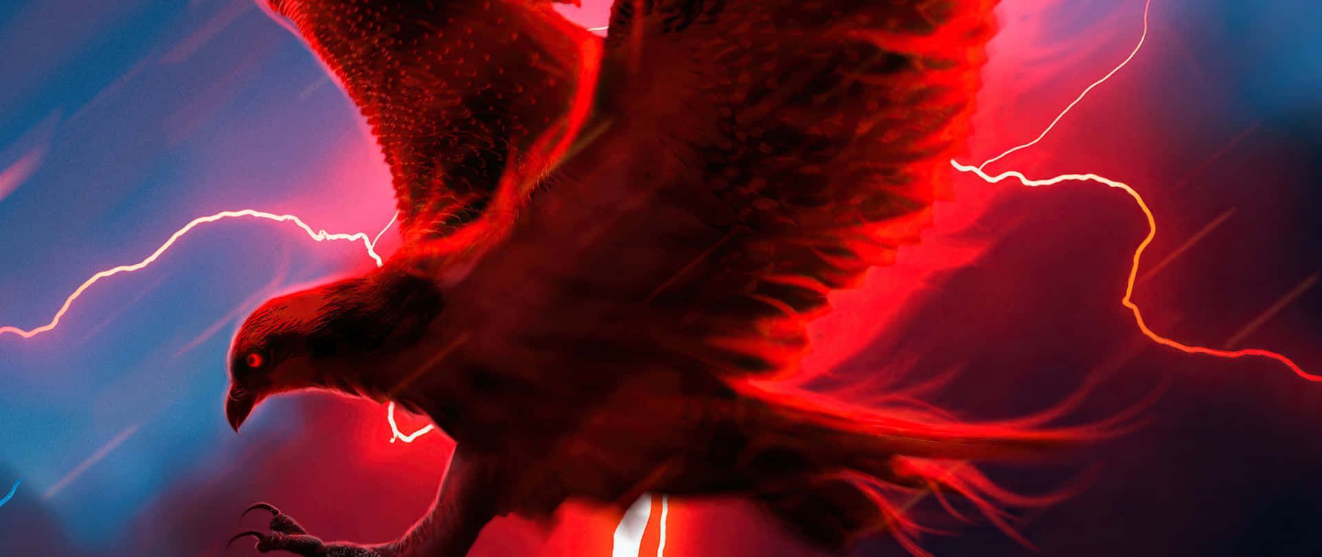 1920x810 Download Red Lightning Flying Eagle Wallpaper