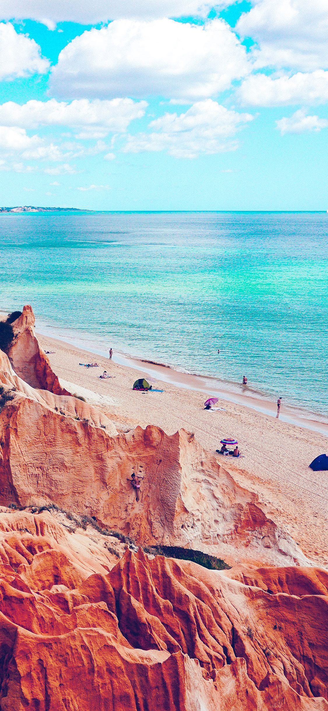 1125x2436 Nature Sea Vacation Beach Rock Summer Blue Green Wallpaper