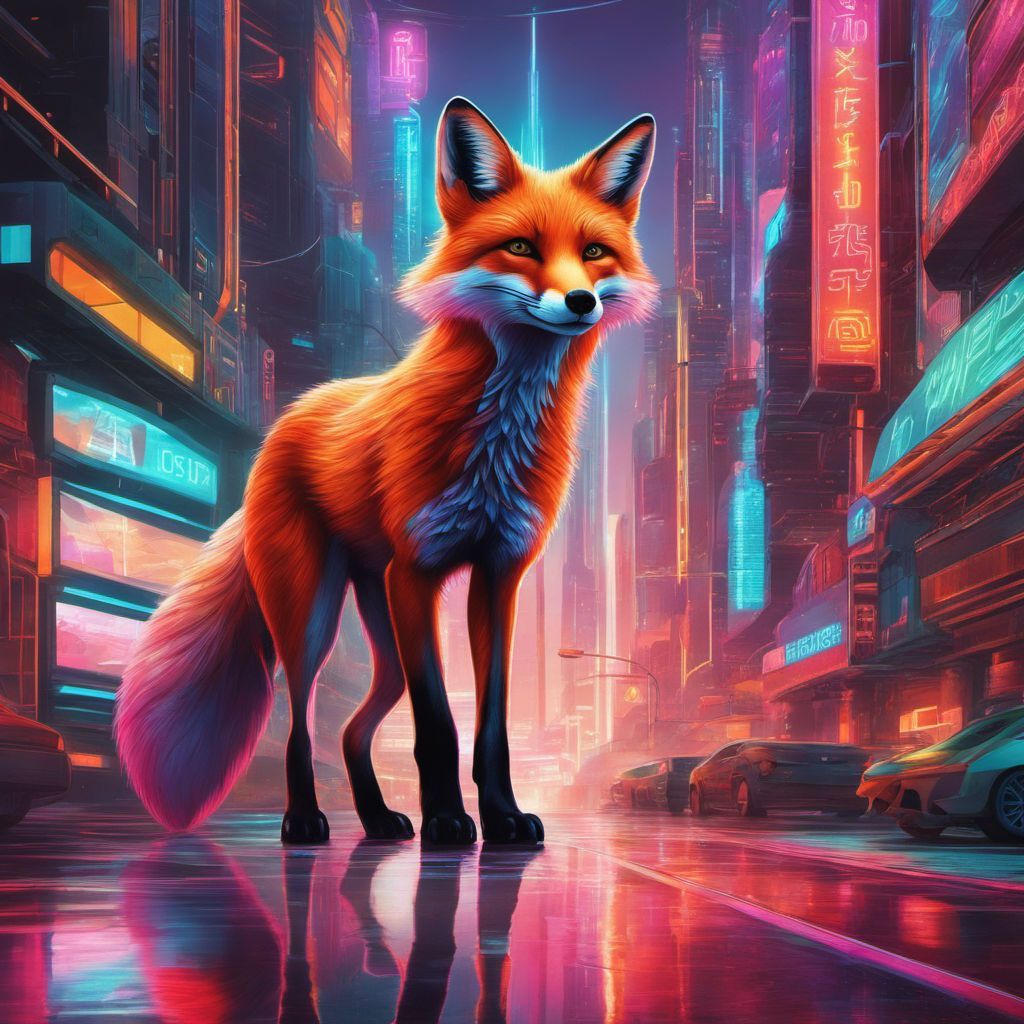 1024x1024 fox in neon background